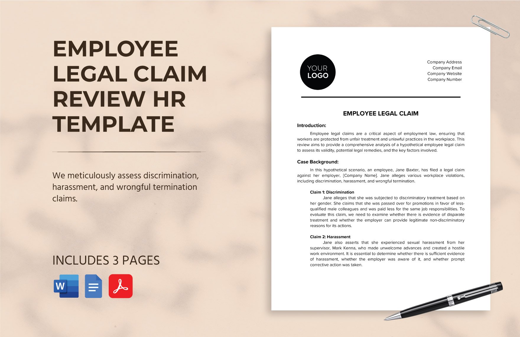 Employee Legal Claim Review HR Template in Word, Google Docs, PDF