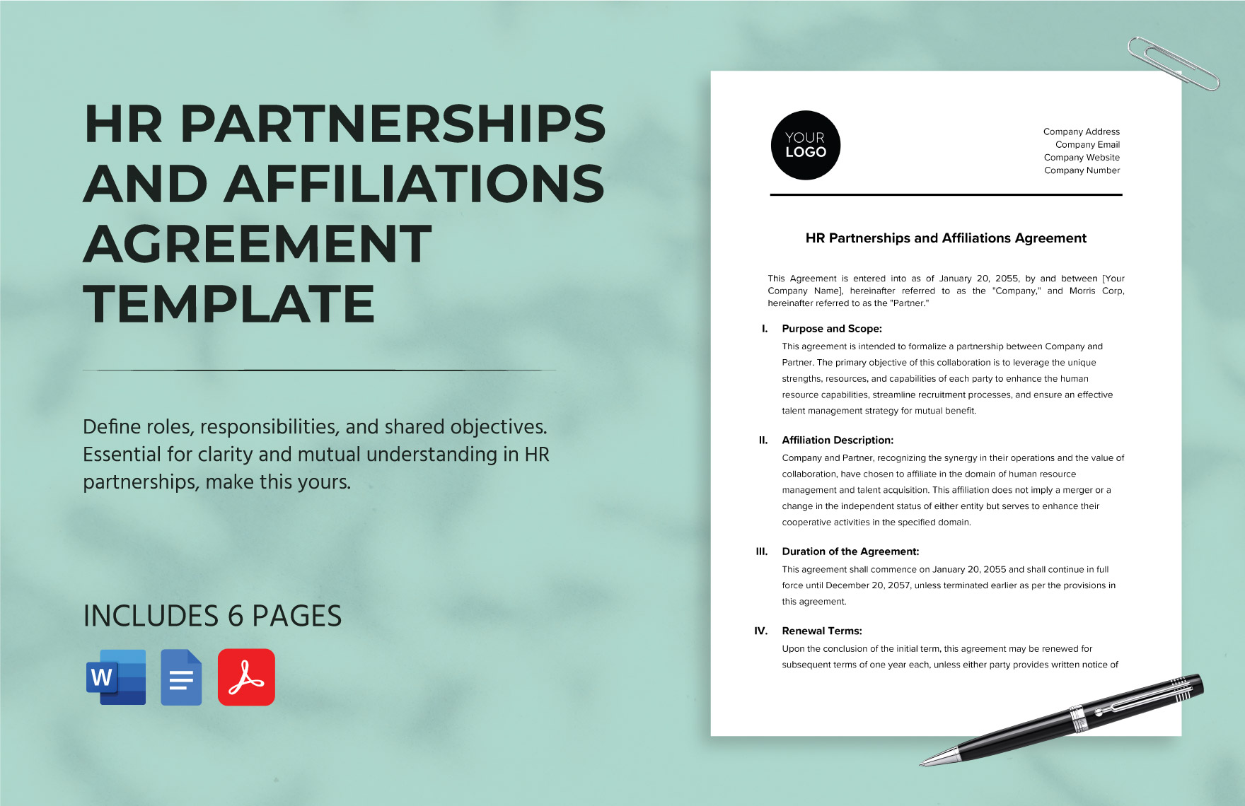 HR Partnerships and Affiliations Agreement Template in Word, Google Docs, PDF