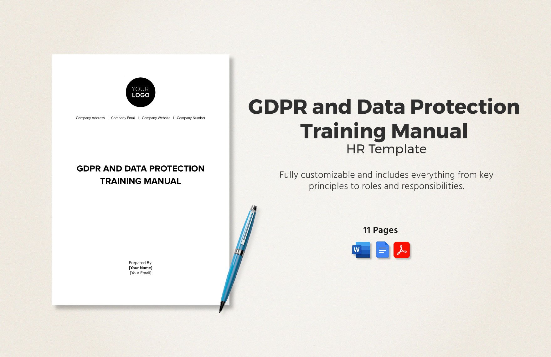 GDPR and Data Protection Training Manual HR Template in Word, Google Docs, PDF