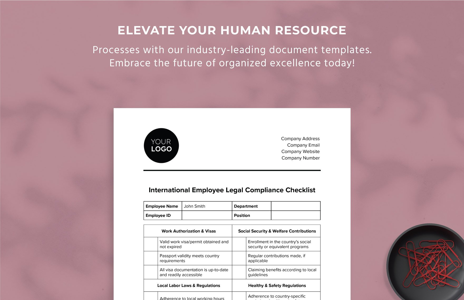 International Employee Legal Compliance Checklist HR Template