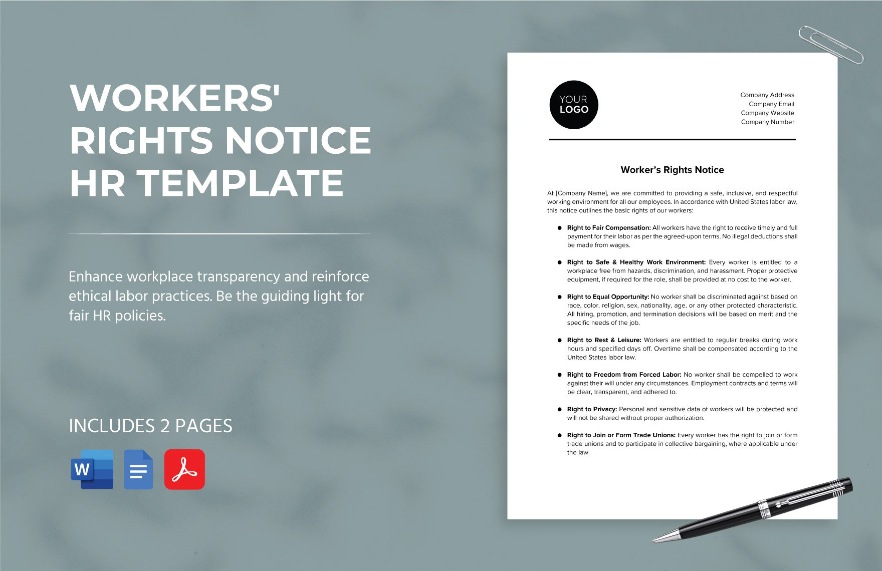 Workers' Rights Notice HR Template in Word, Google Docs, PDF