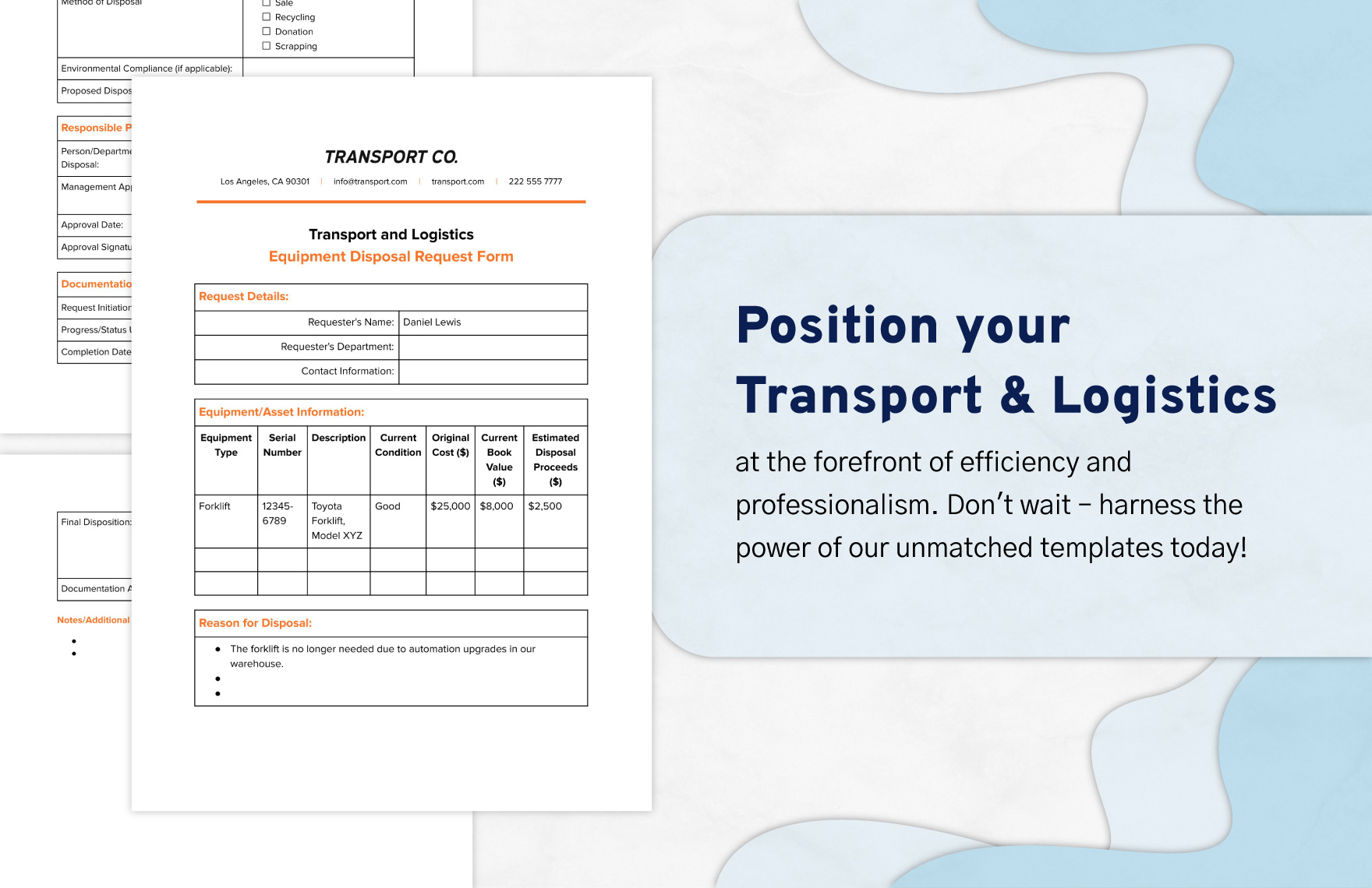 Transport and Logistics Equipment Disposal Request Form Template