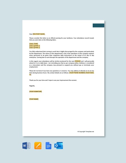 Warning Letter Template for Attendance Lateness [Free PDF ...