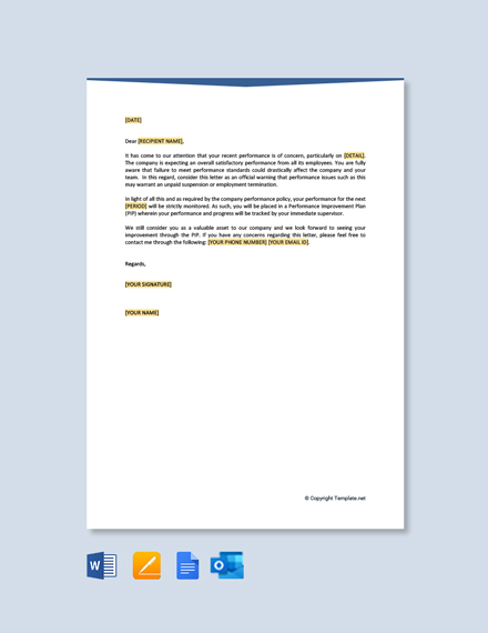 Free Warning Letter for Performance Improvement Template - Google Docs ...