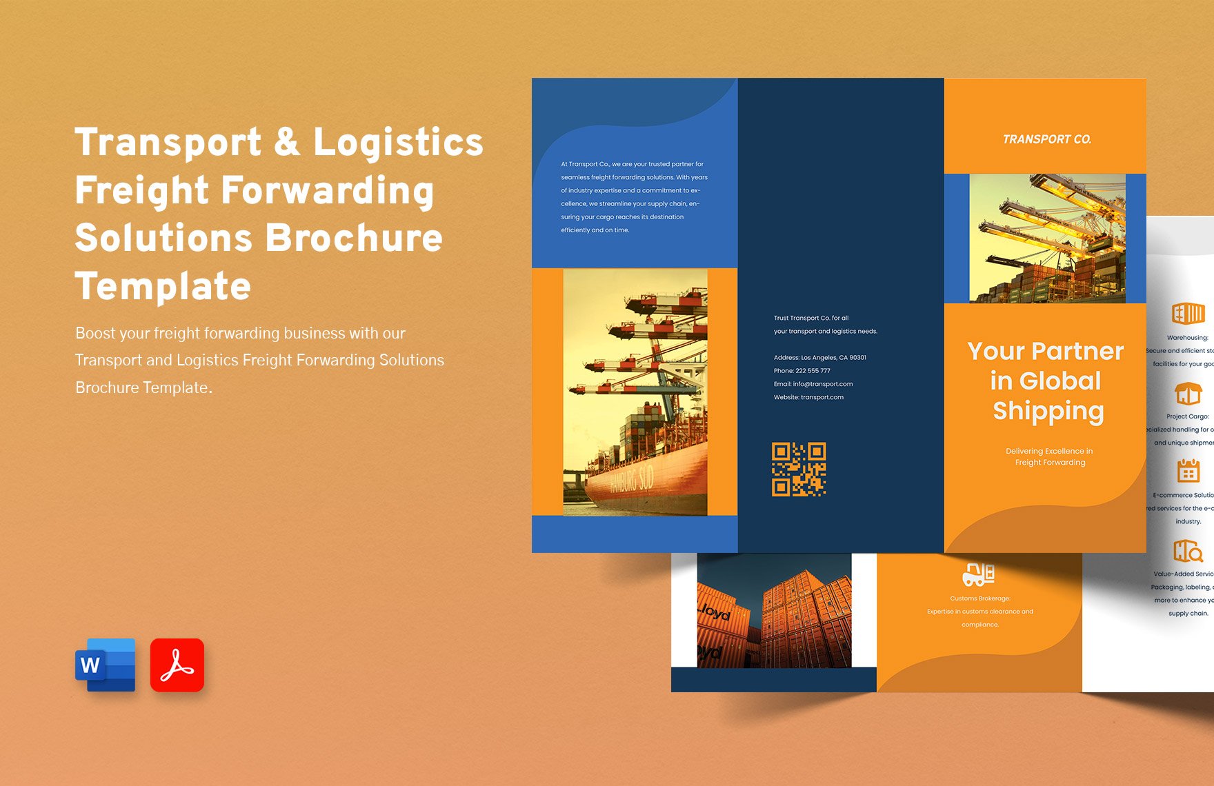 Transport and Logistics Freight Forwarding Solutions Brochure Template in Word, PDF