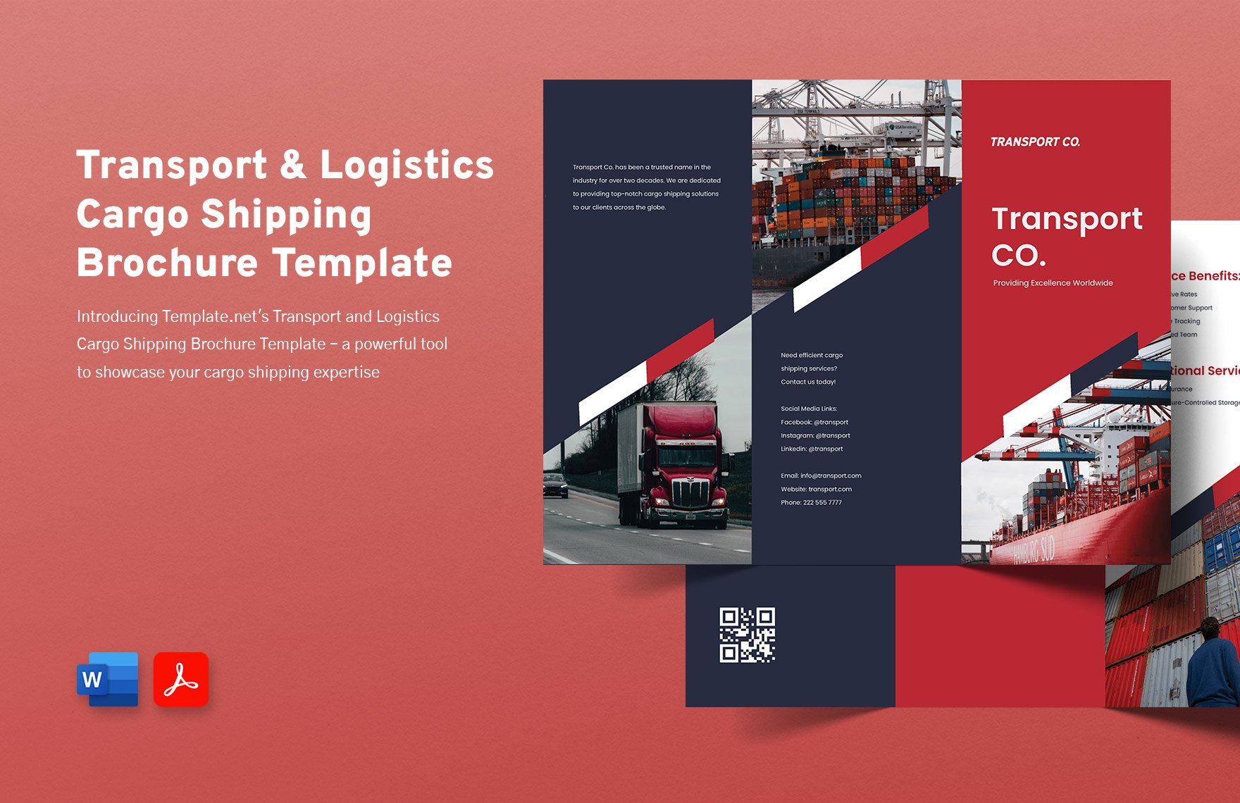 Transport and Logistics Cargo Shipping Brochure Template in Word, PDF