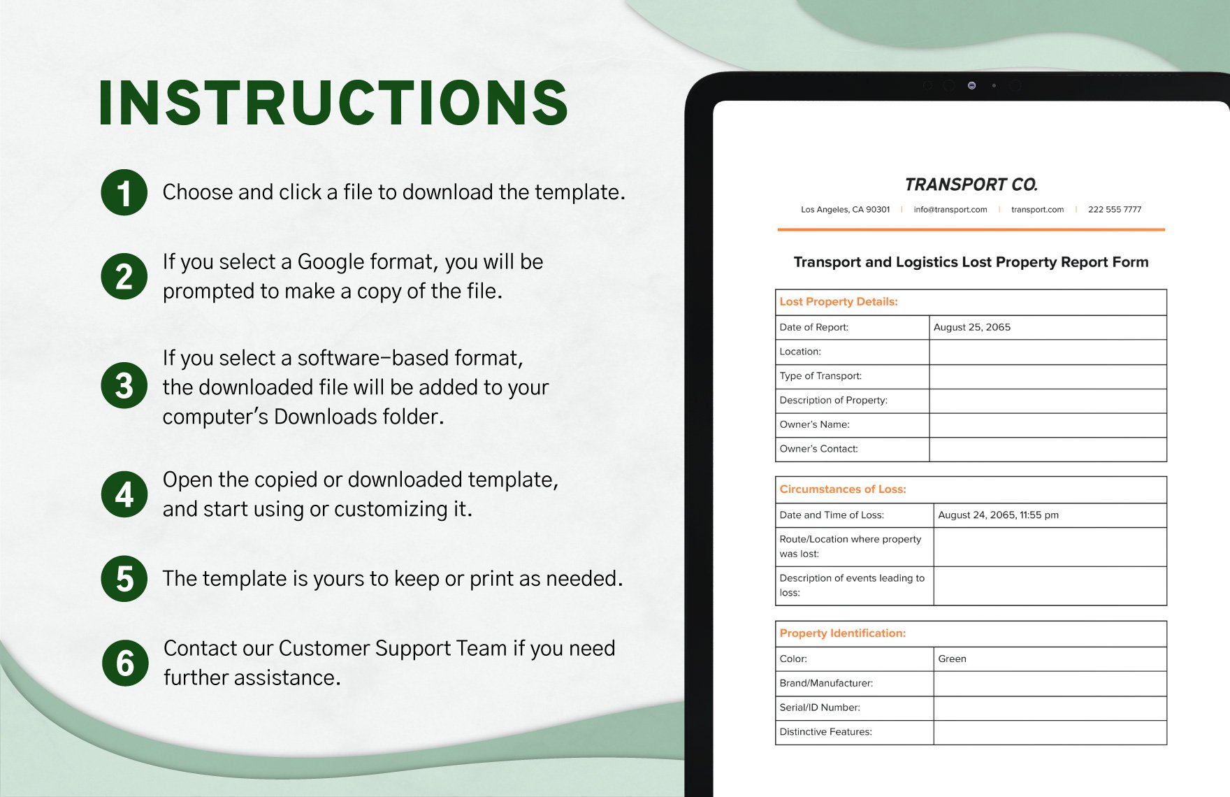 Transport and Logistics Lost Property Report Form Template