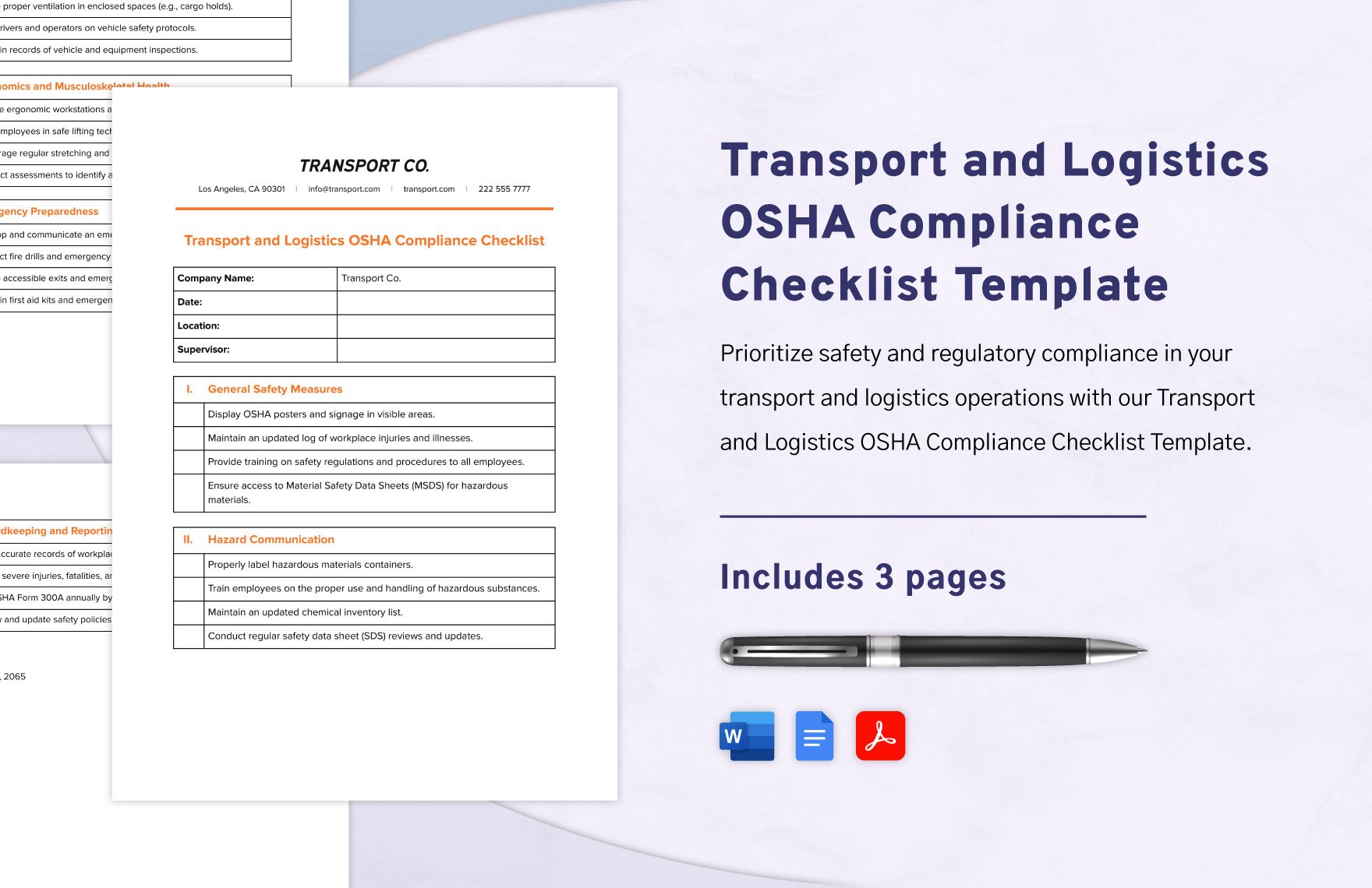 Transport and Logistics OSHA Compliance Checklist Template