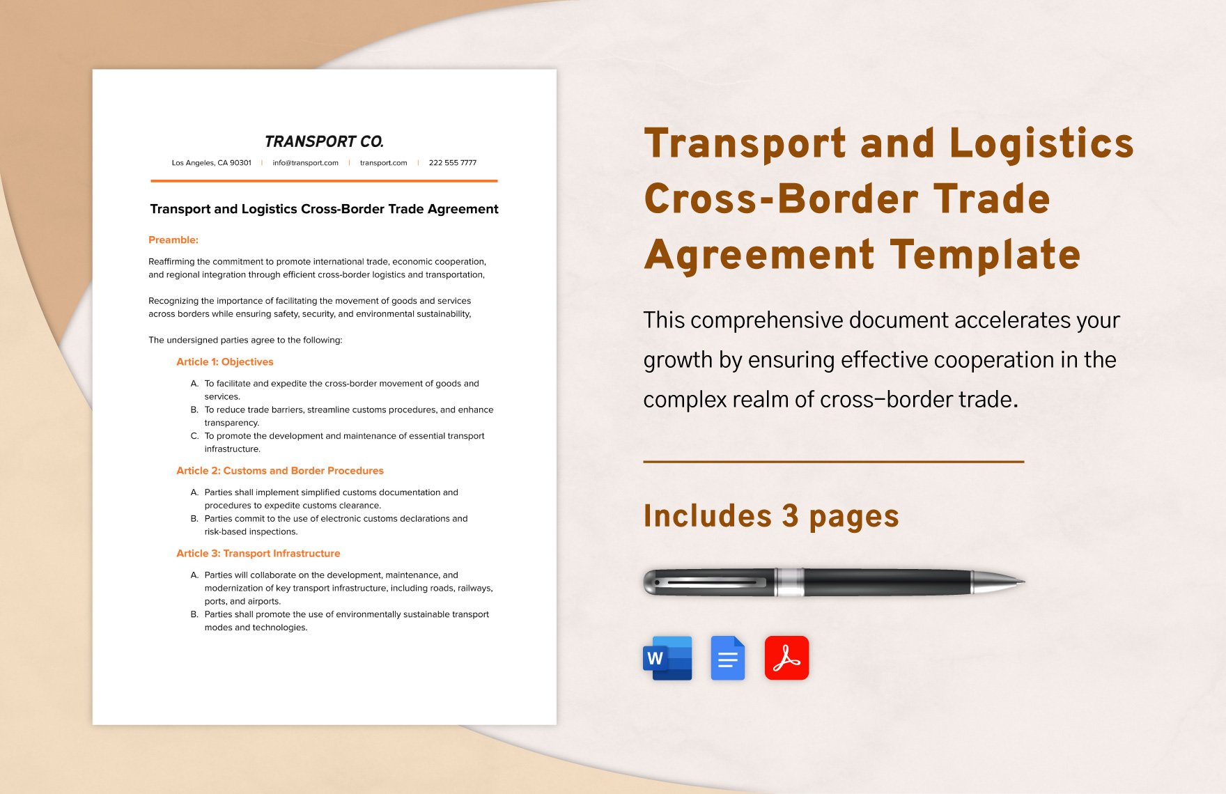 Transport and Logistics Cross-Border Trade Agreement Template