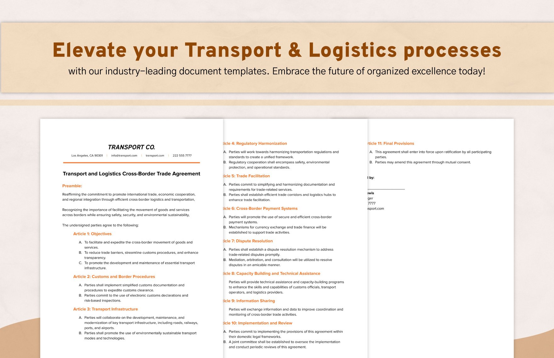 Transport and Logistics Cross-Border Trade Agreement Template