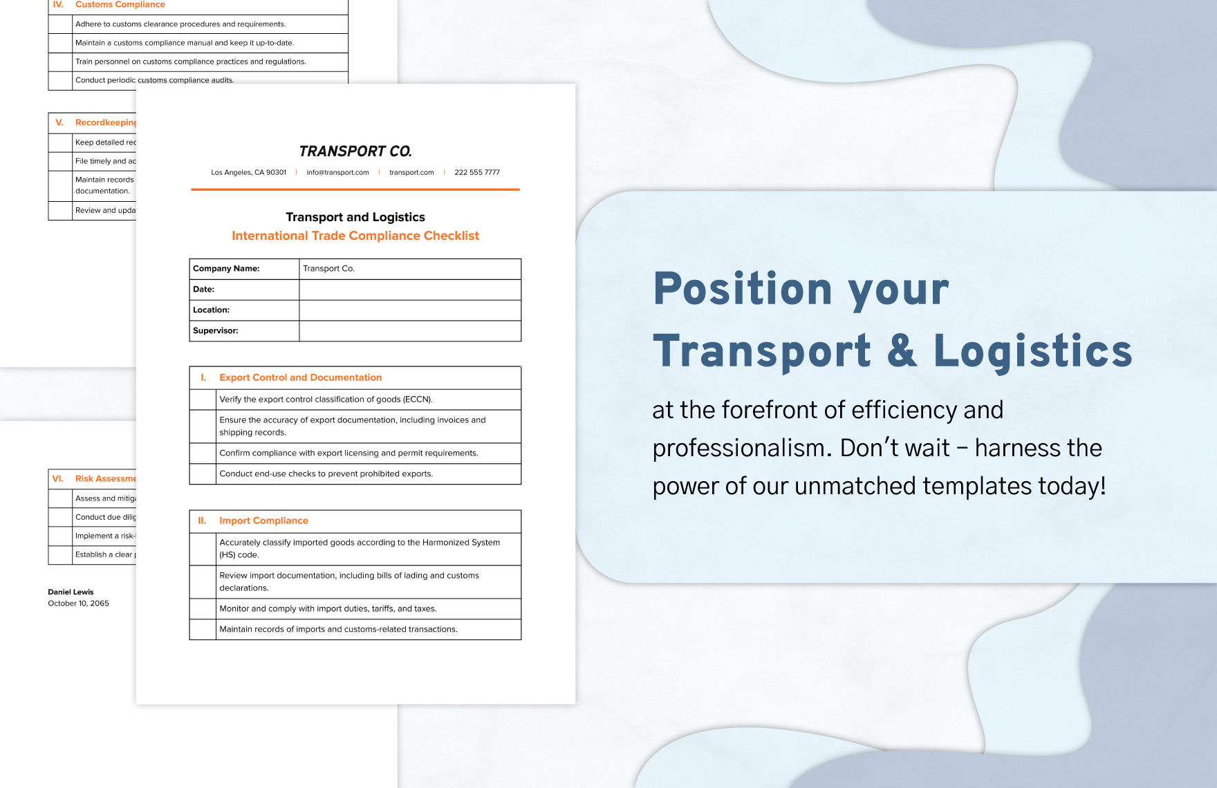 Transport and Logistics International Trade Compliance Checklist Template