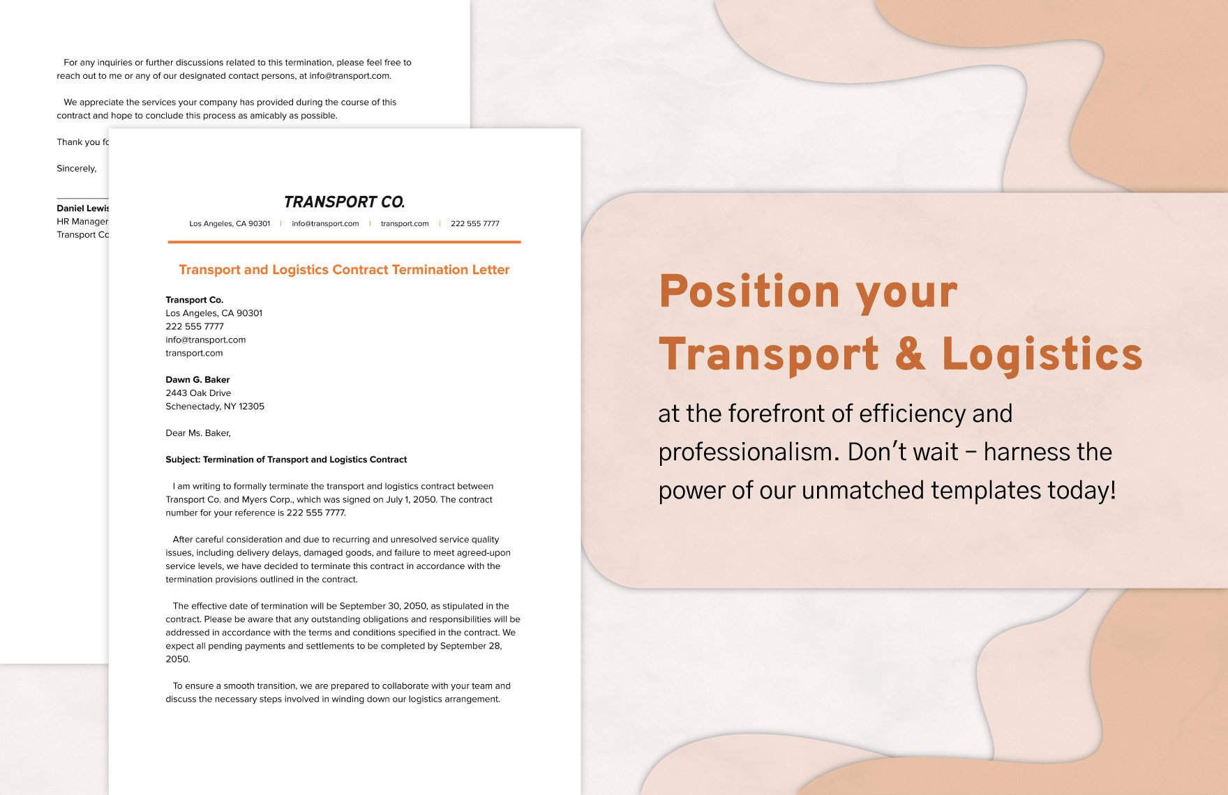 Transport and Logistics Contract Termination Letter Template