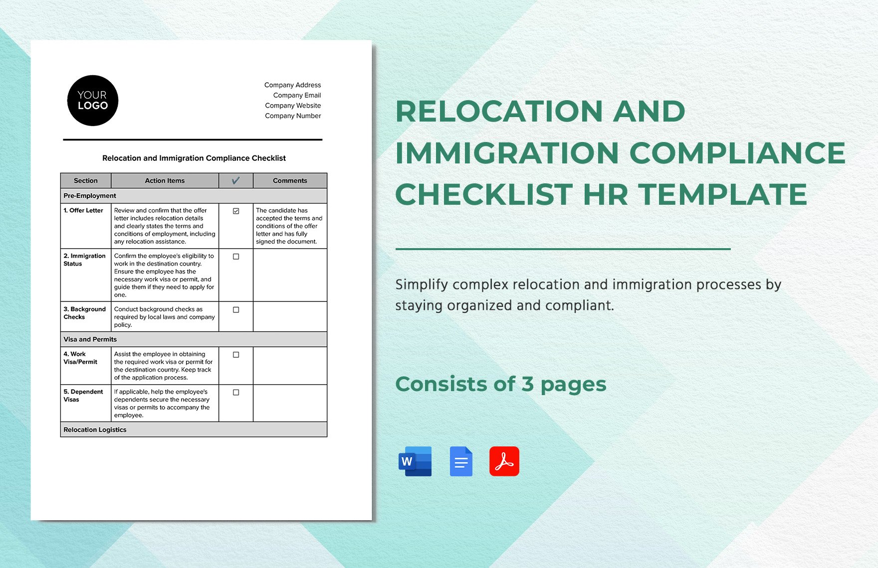 Relocation and Immigration Compliance Checklist HR Template