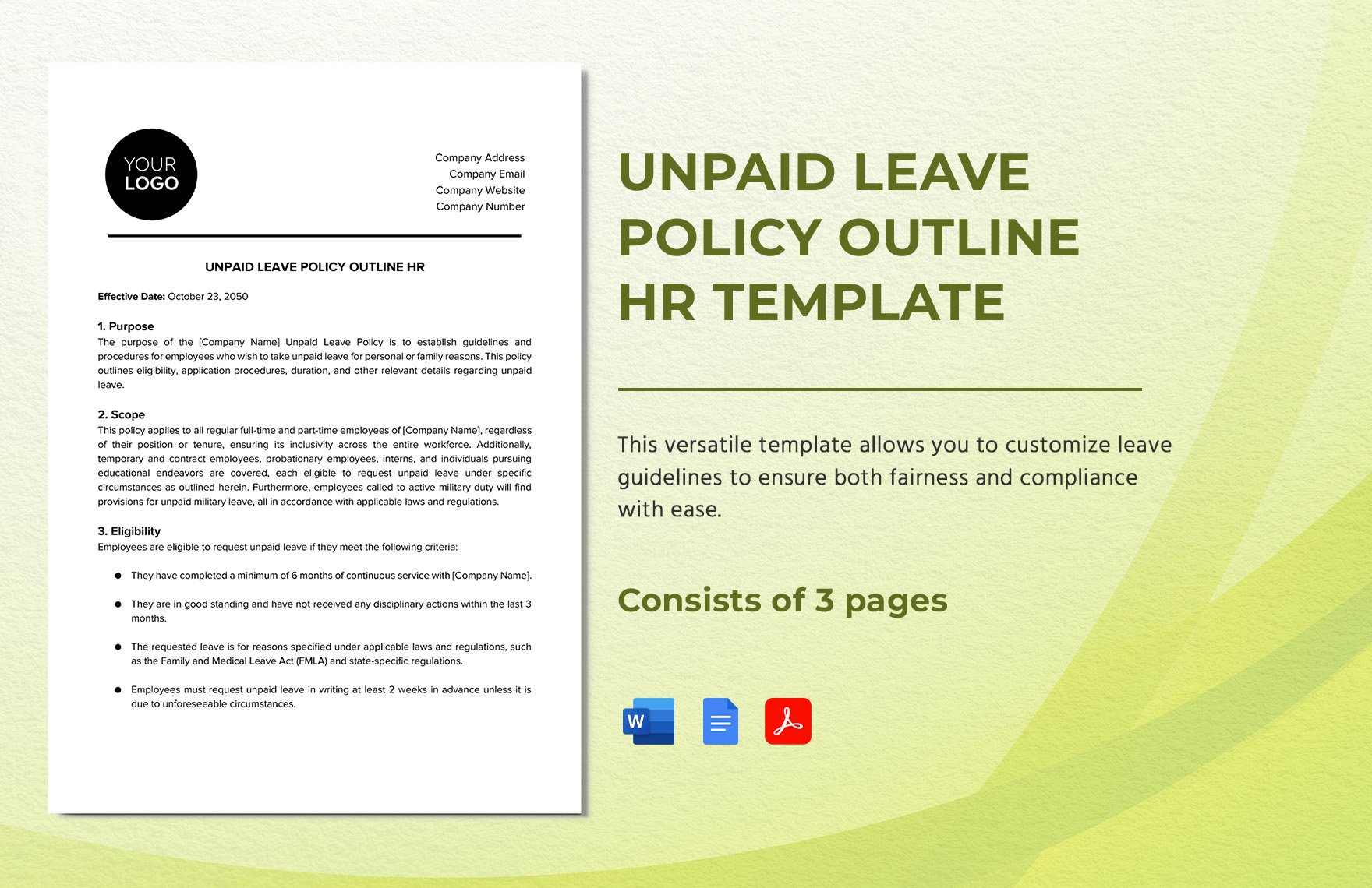 Unpaid Leave Policy Outline HR Template in Word, Google Docs, PDF