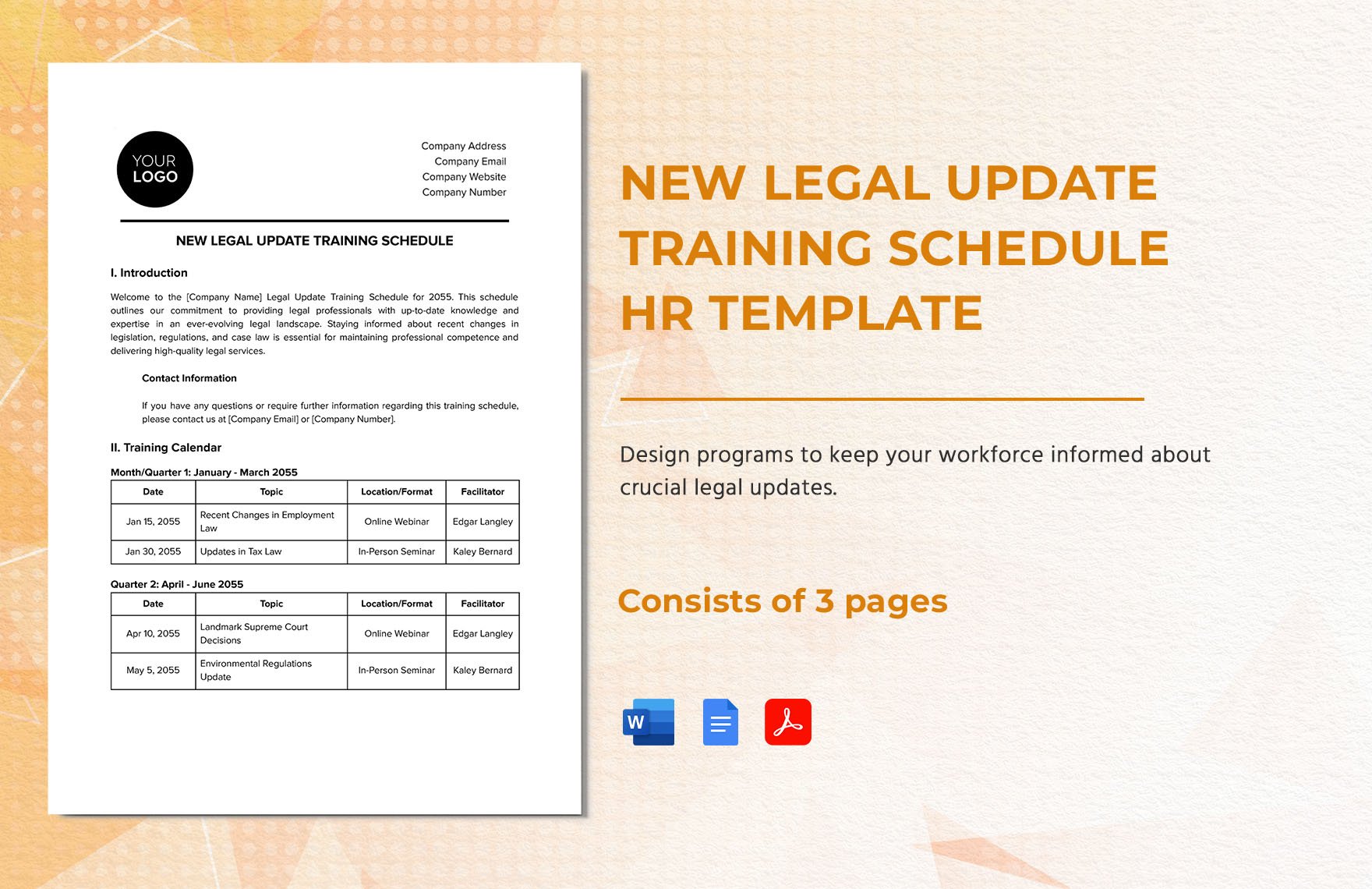 New Legal Update Training Schedule HR Template in Word, Google Docs, PDF