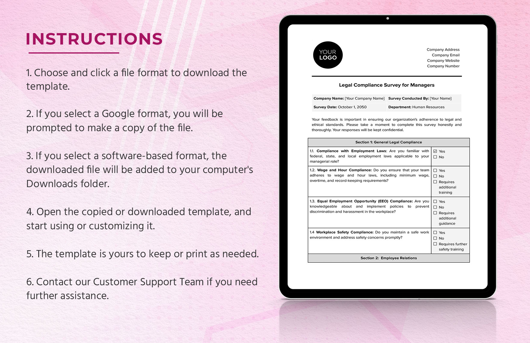 Legal Compliance Survey for Managers HR Template