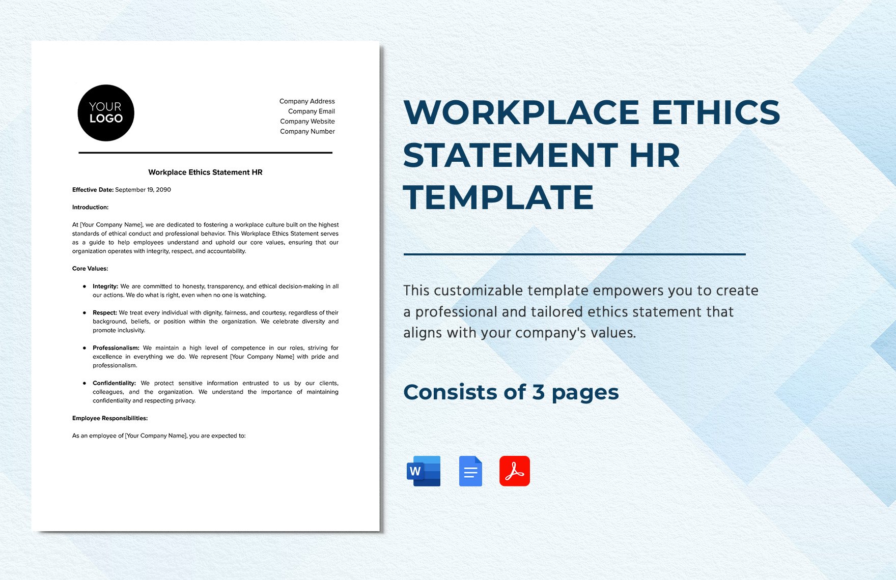 Workplace Ethics Statement HR Template in Word, Google Docs, PDF