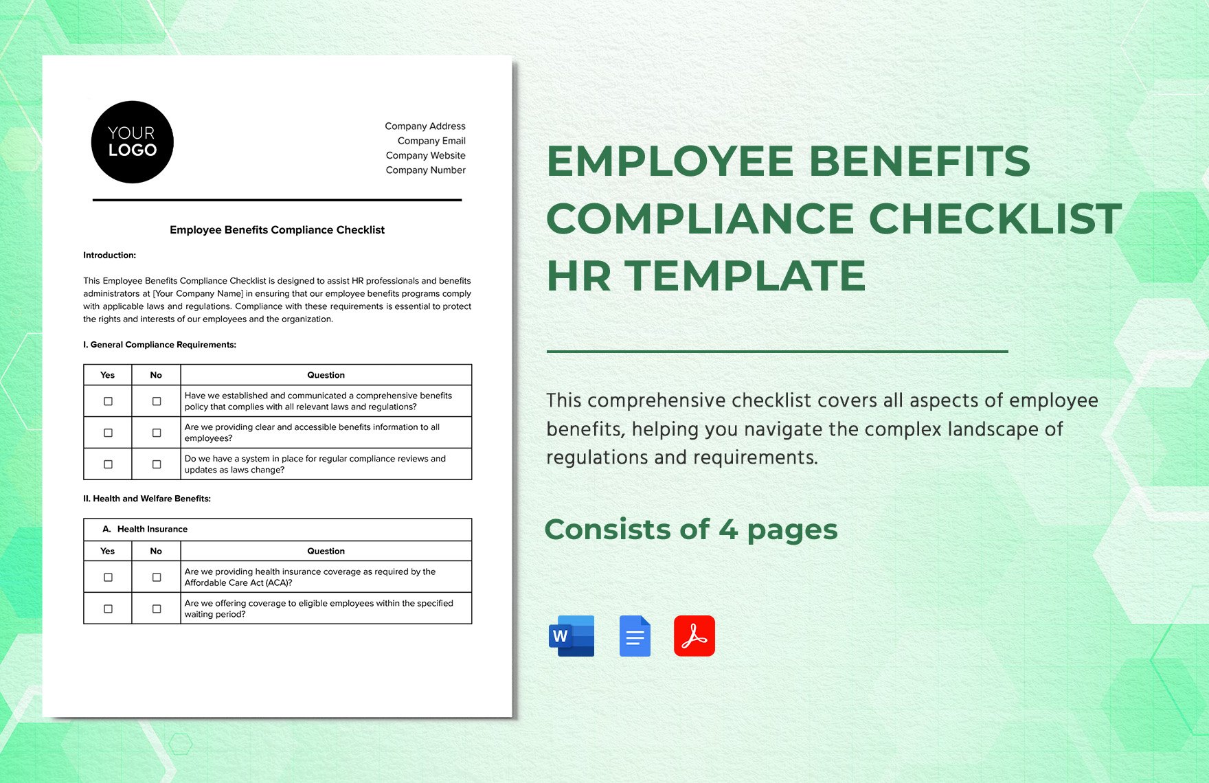 Employee Benefits Compliance Checklist HR Template