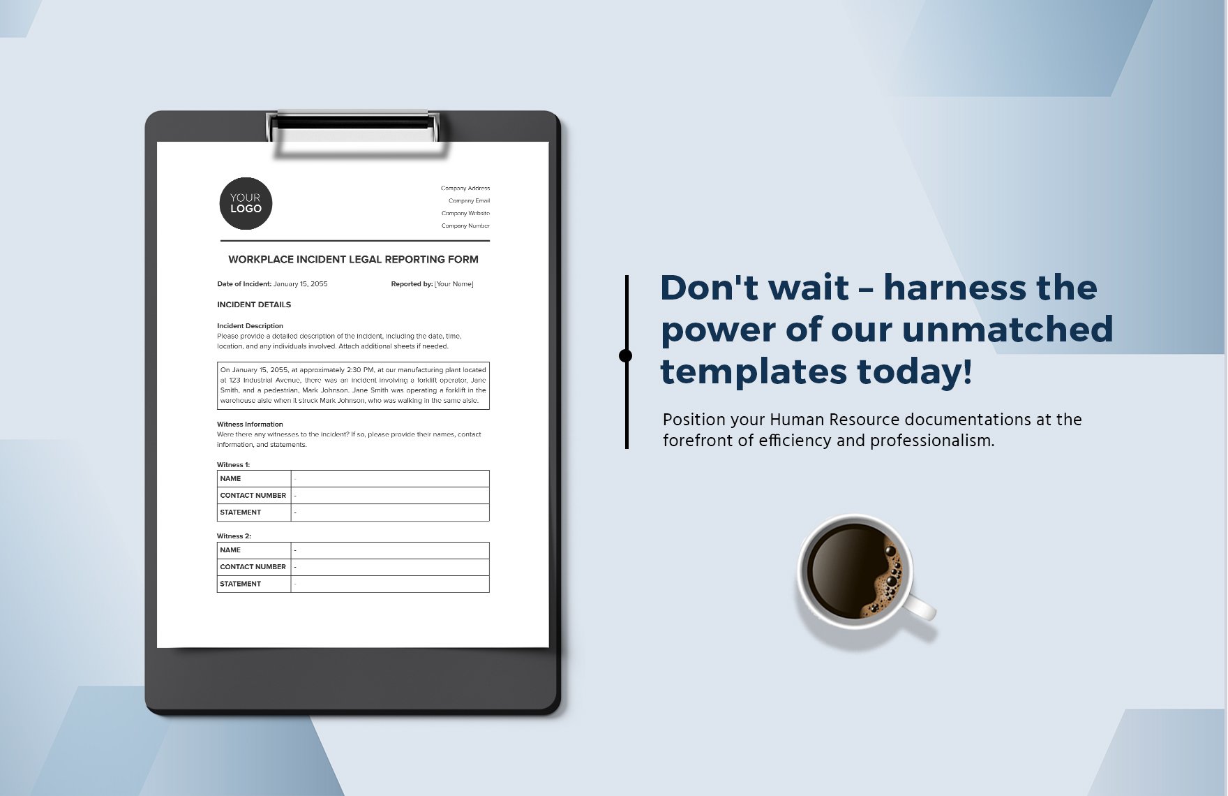 Workplace Incident Legal Reporting Form HR Template