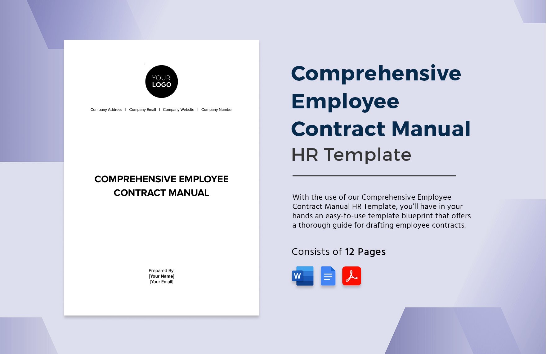 Comprehensive Employee Contract Manual HR Template in Word, Google Docs, PDF