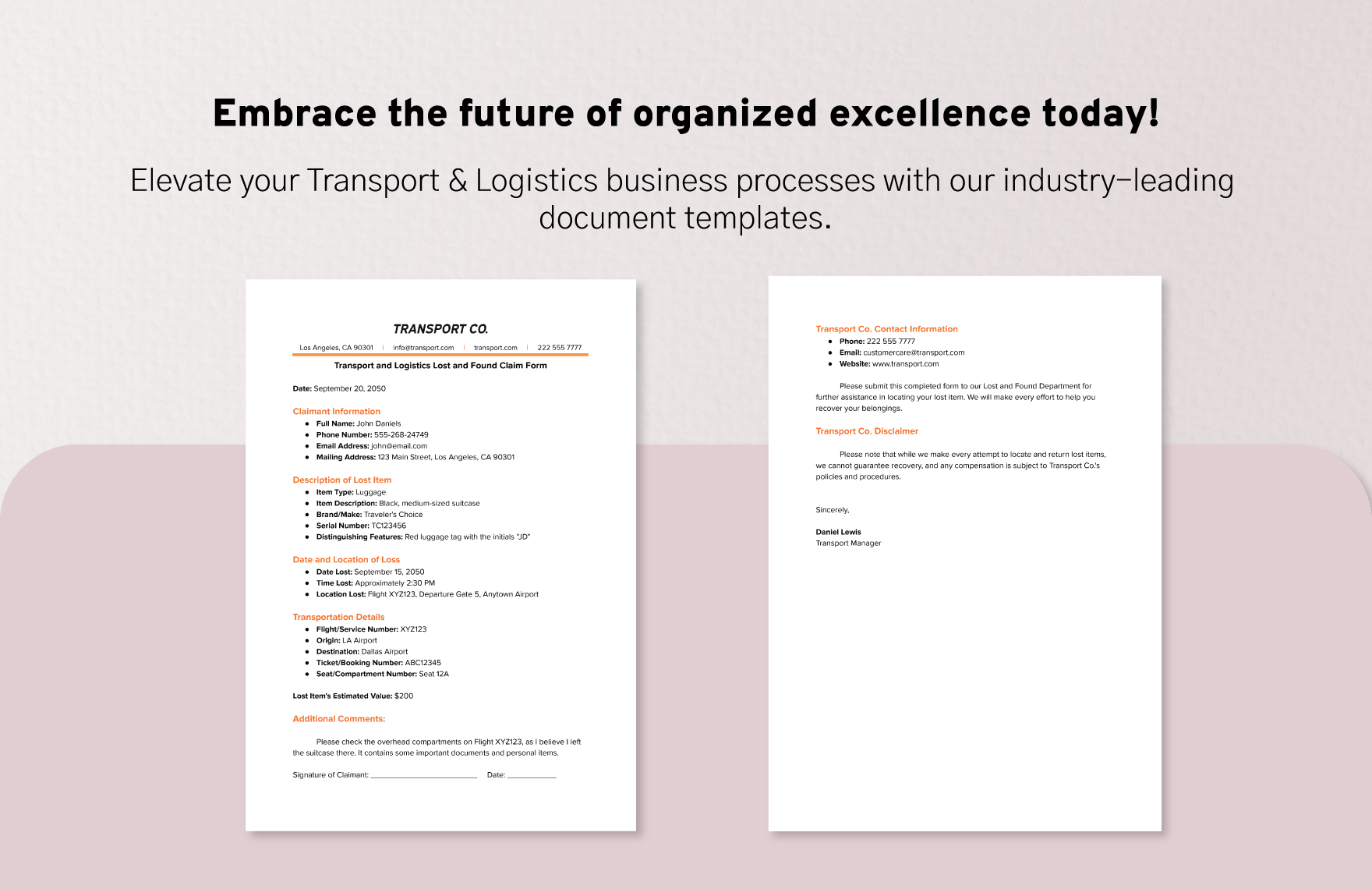 Transport and Logistics Lost and Found Claim Form Template