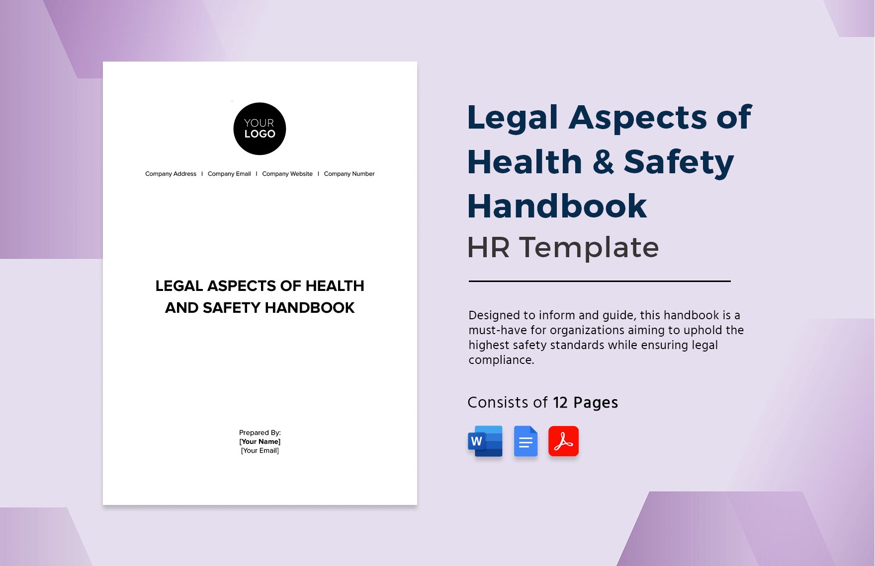 Legal Aspects of Health & Safety Handbook HR Template in Word, Google Docs, PDF