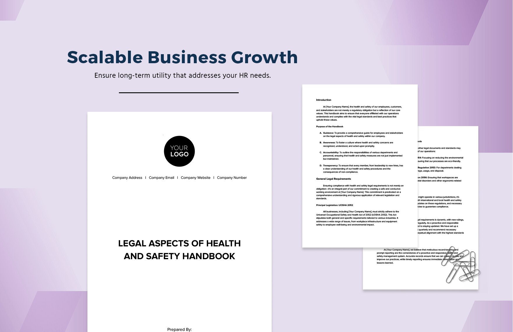 Legal Aspects of Health & Safety Handbook HR Template