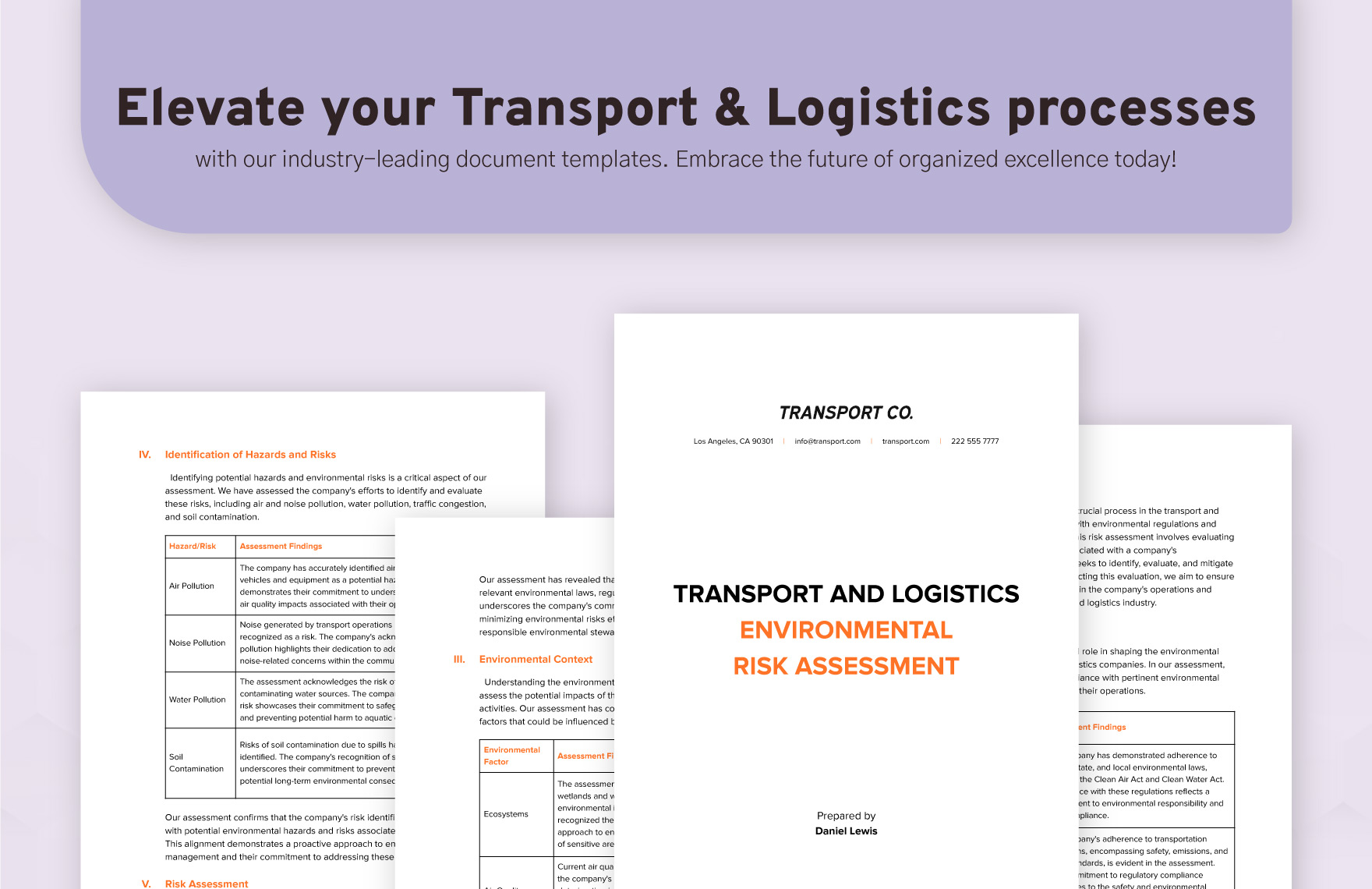 Transport and Logistics Environmental Risk Assessment Template