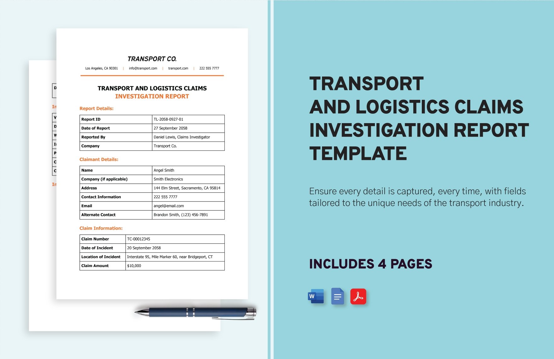 Transport and Logistics Claims Investigation Report Template