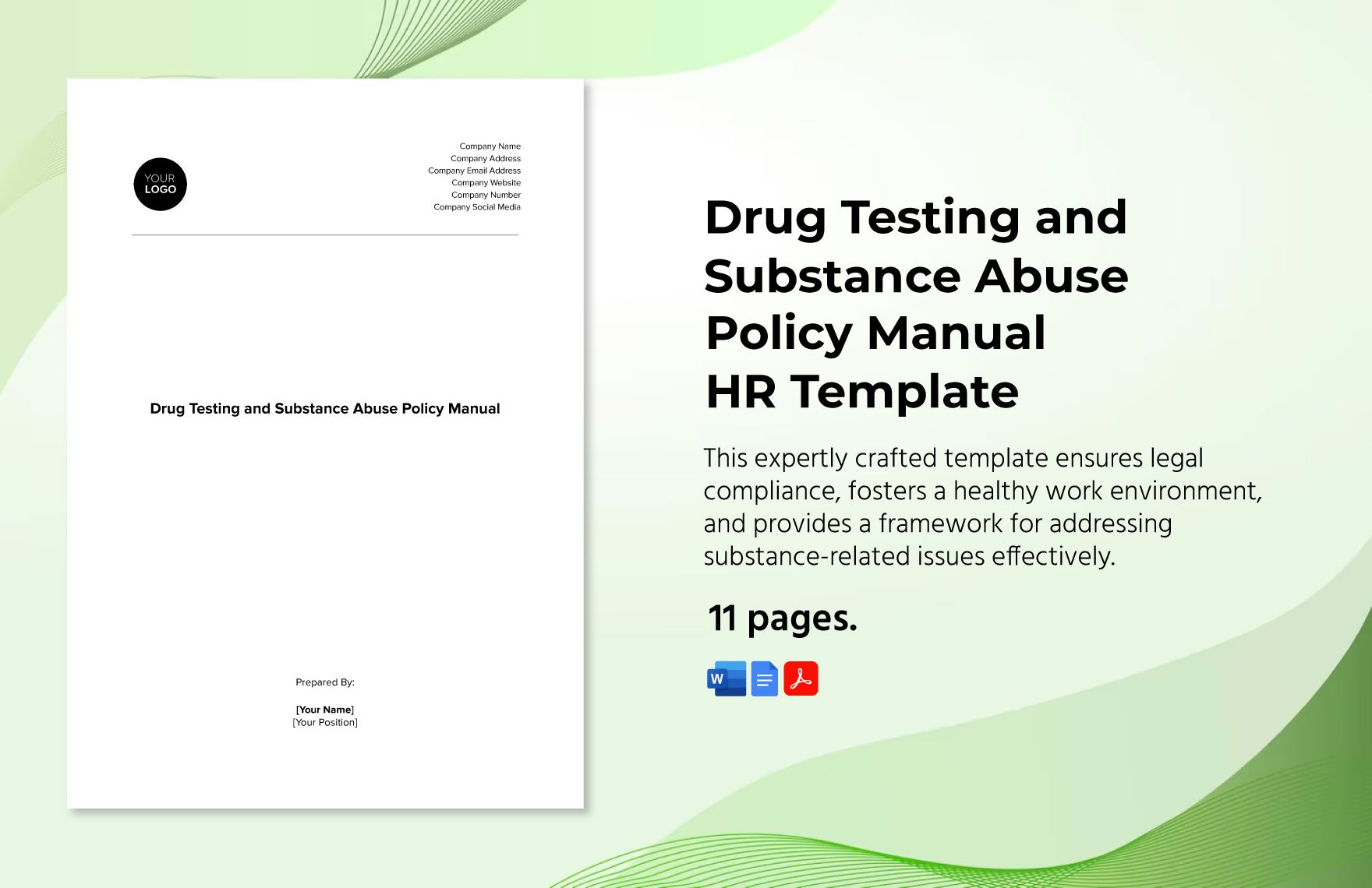 Drug Testing and Substance Abuse Policy Manual HR Template in Word, Google Docs, PDF