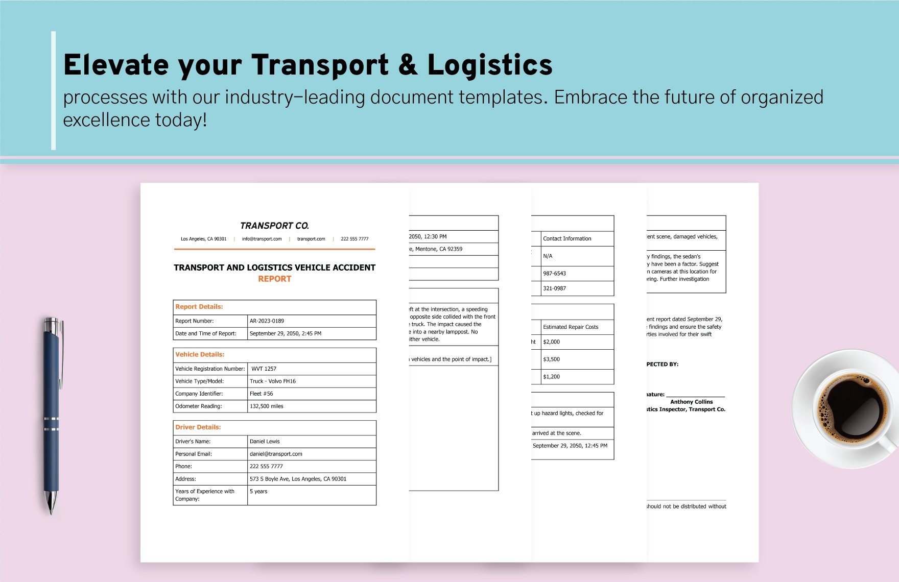 Transport and Logistics Vehicle Accident Report Template