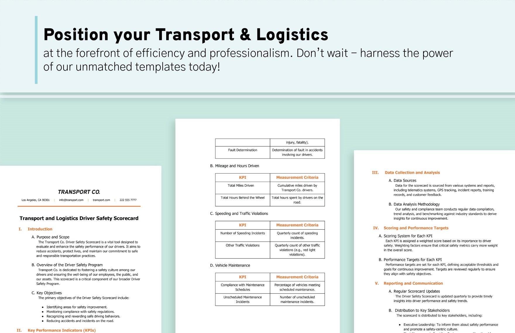 Transport and Logistics Driver Safety Scorecard Template