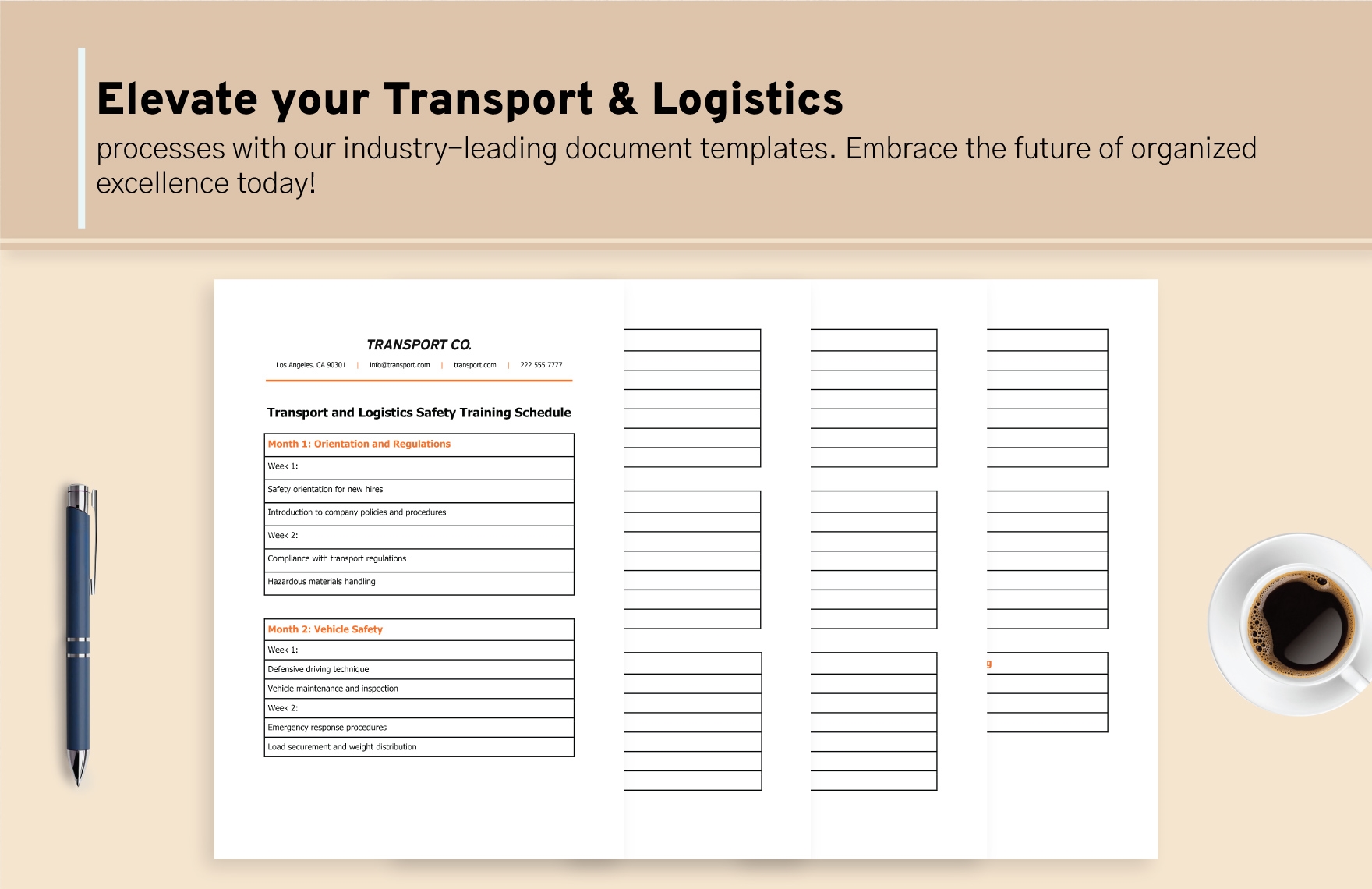Transport and Logistics Safety Training Schedule Template