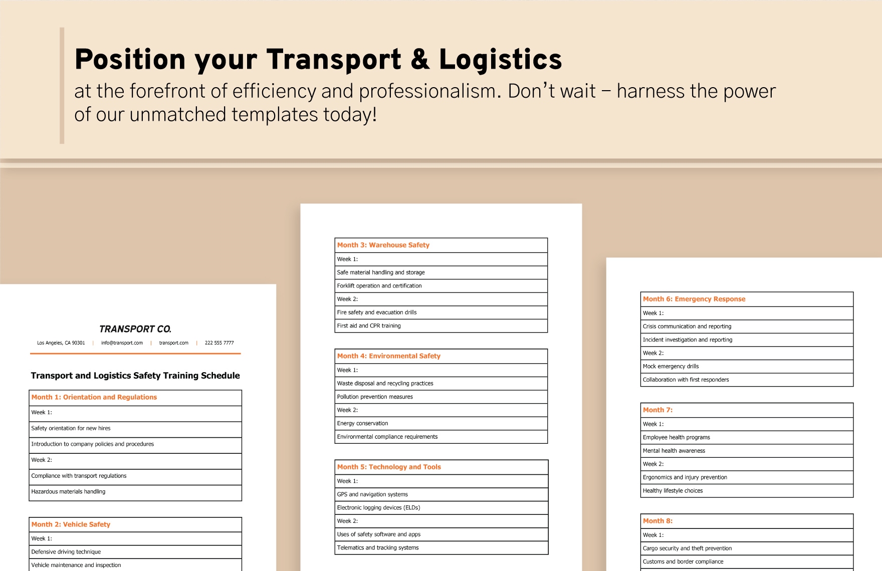 Transport and Logistics Safety Training Schedule Template