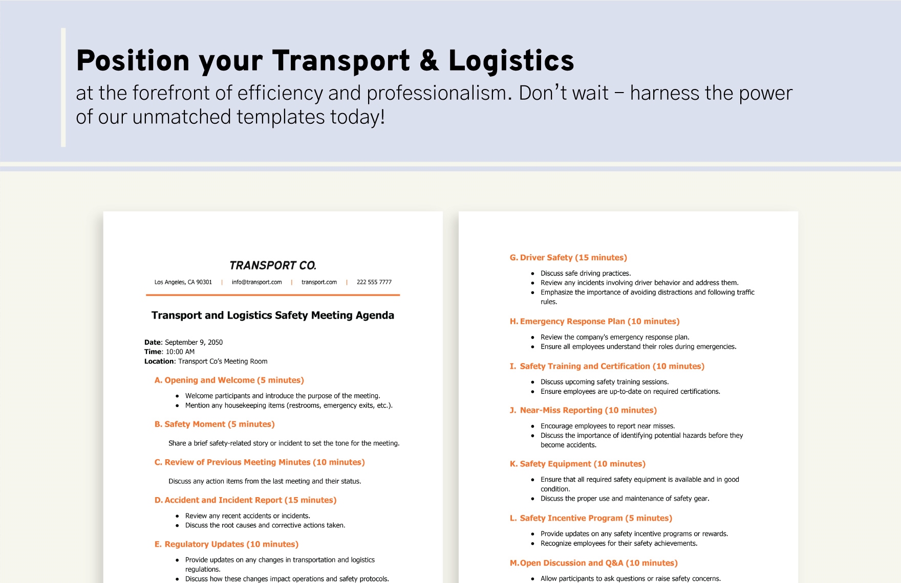 Transport and Logistics Safety Meeting Agenda Template