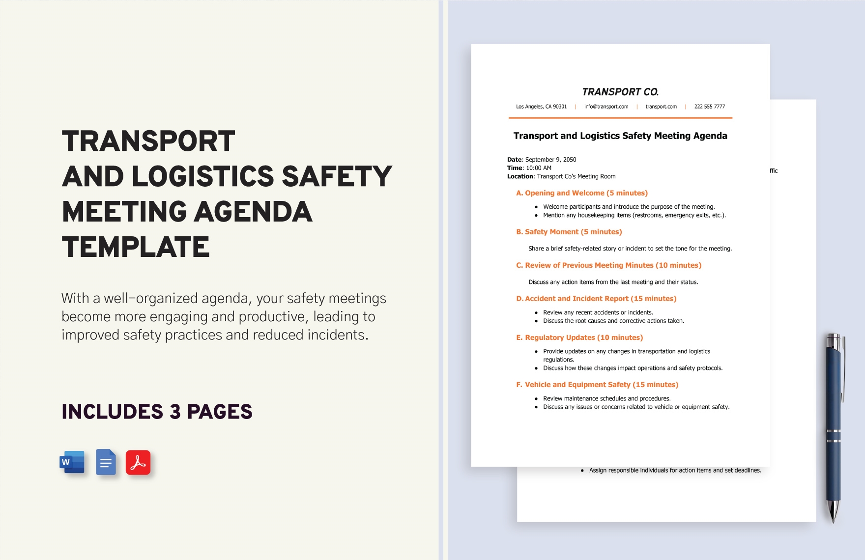 Transport and Logistics Safety Meeting Agenda Template