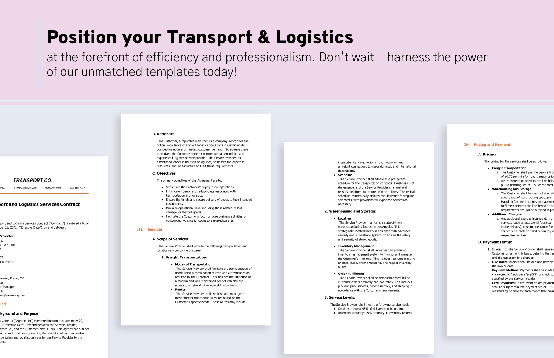 Transport and Logistics Services Contract Template