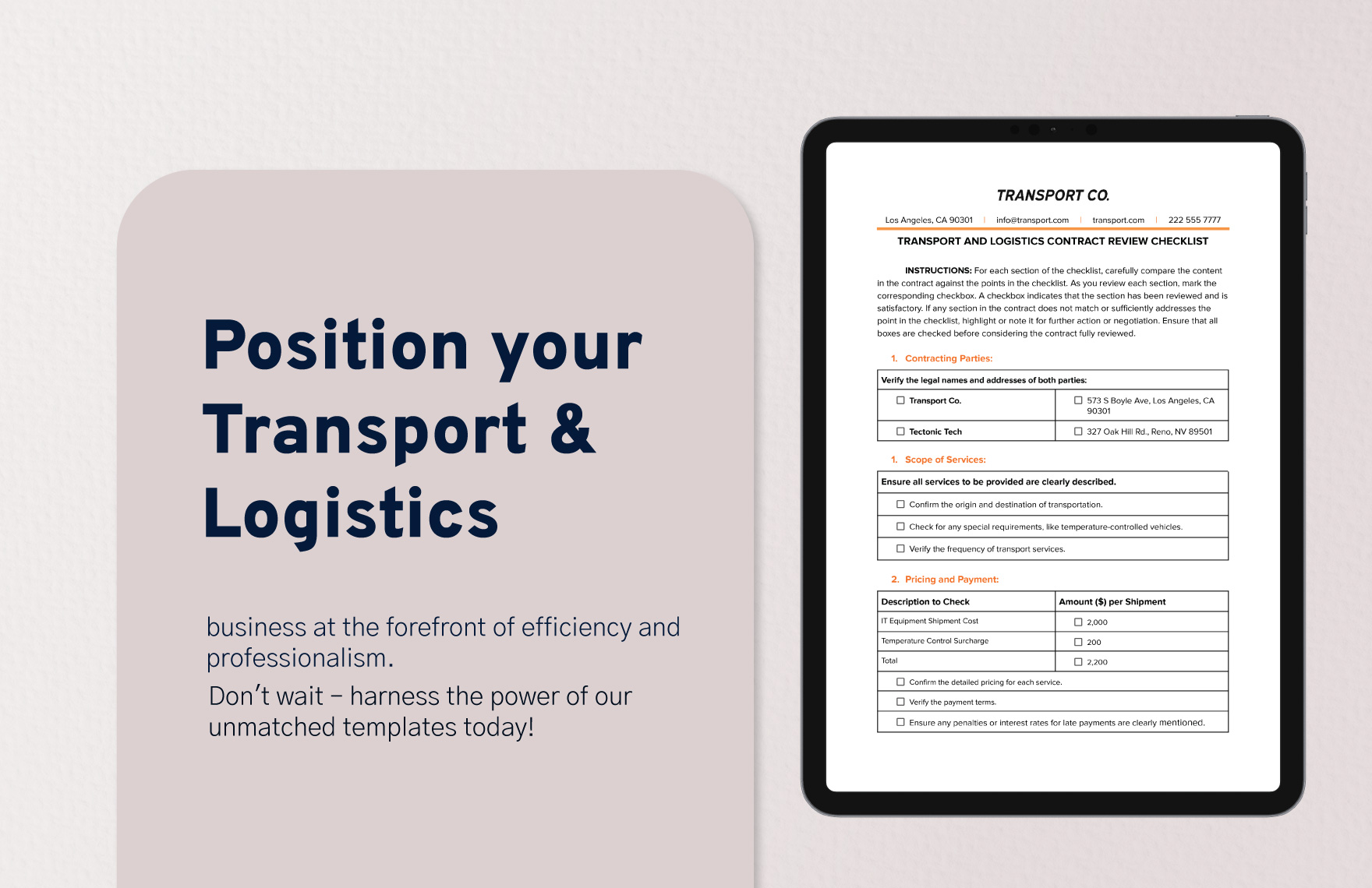 Transport and Logistics Contract Review Checklist Template