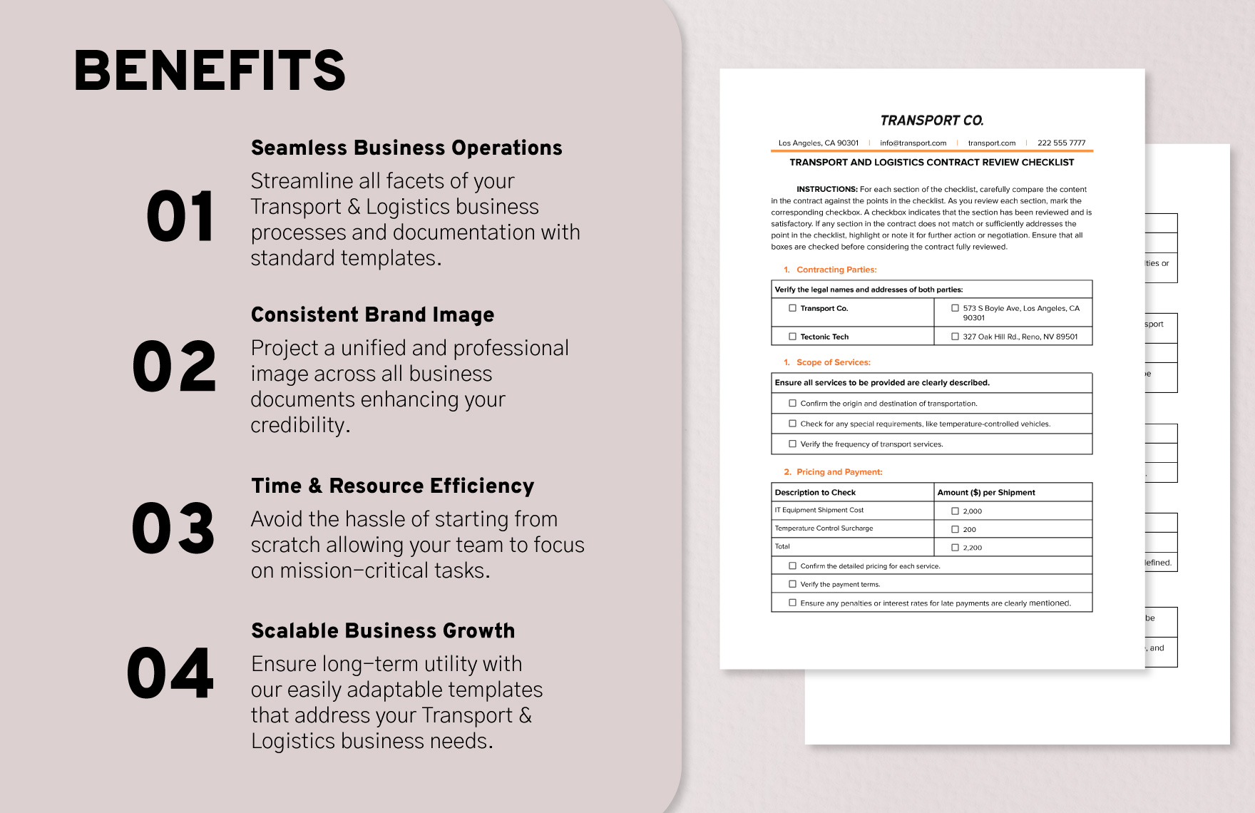 Transport and Logistics Contract Review Checklist Template