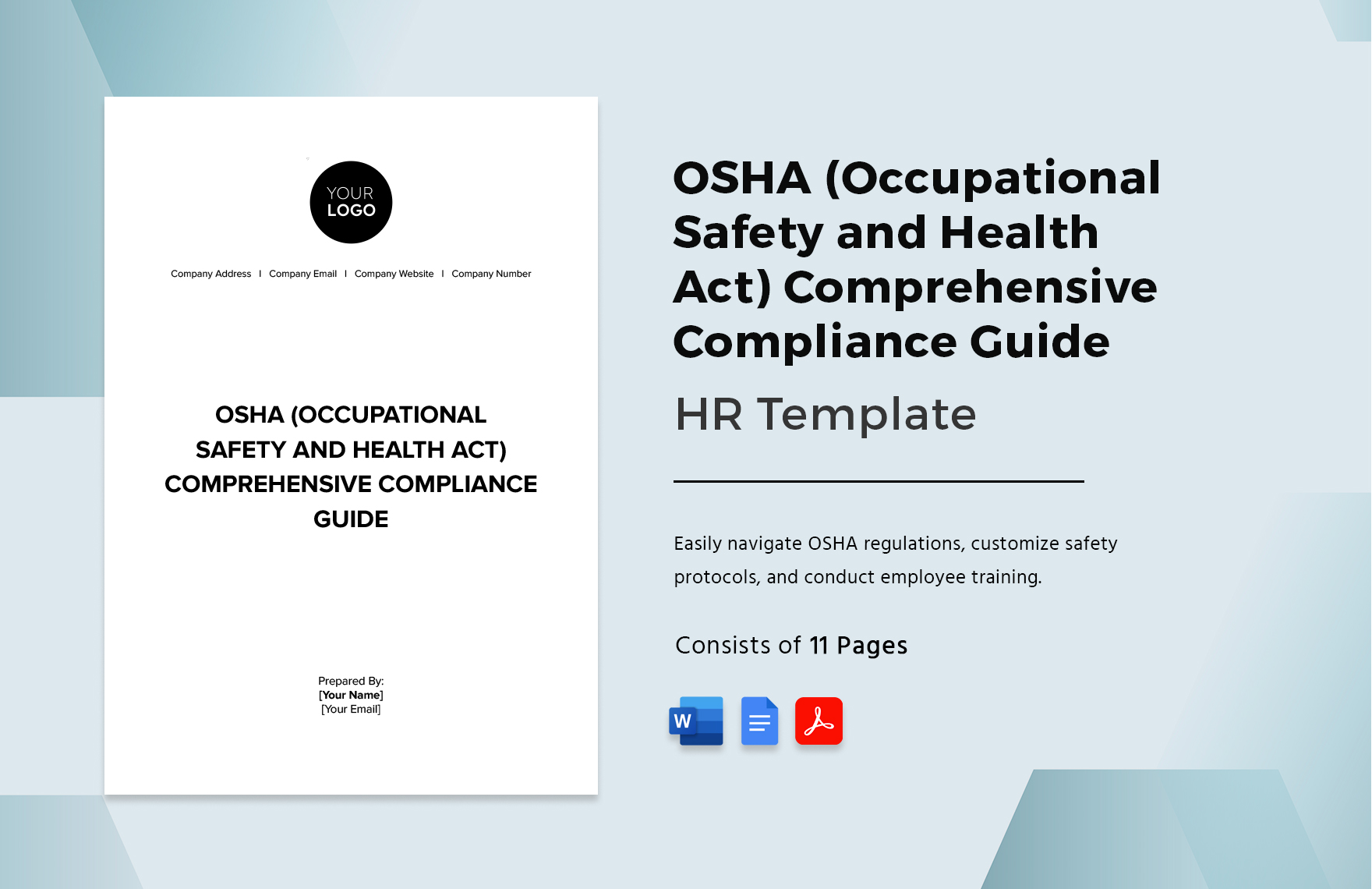 OSHA (Occupational Safety and Health Act) Comprehensive Compliance Guide HR Template in Word, Google Docs, PDF