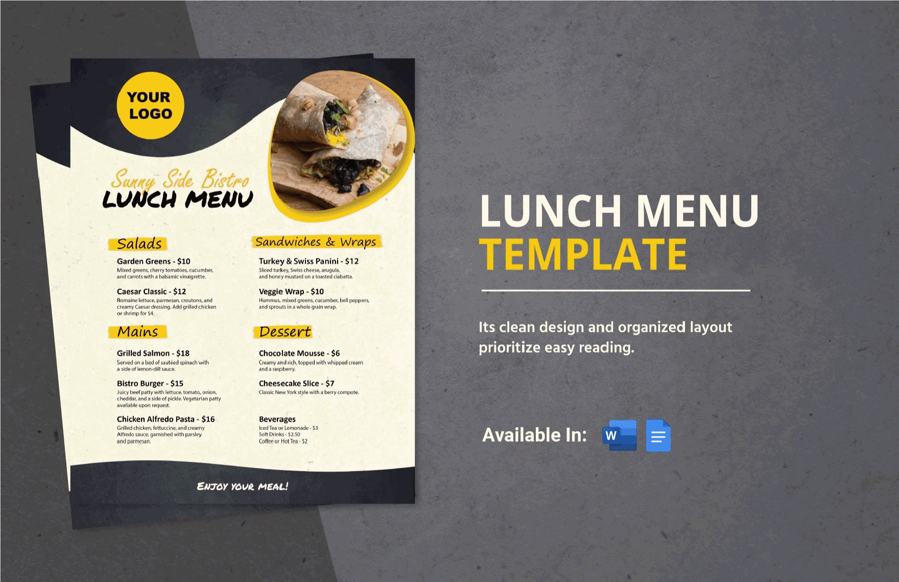 Free Lunch Menu Template in Word, Google Docs