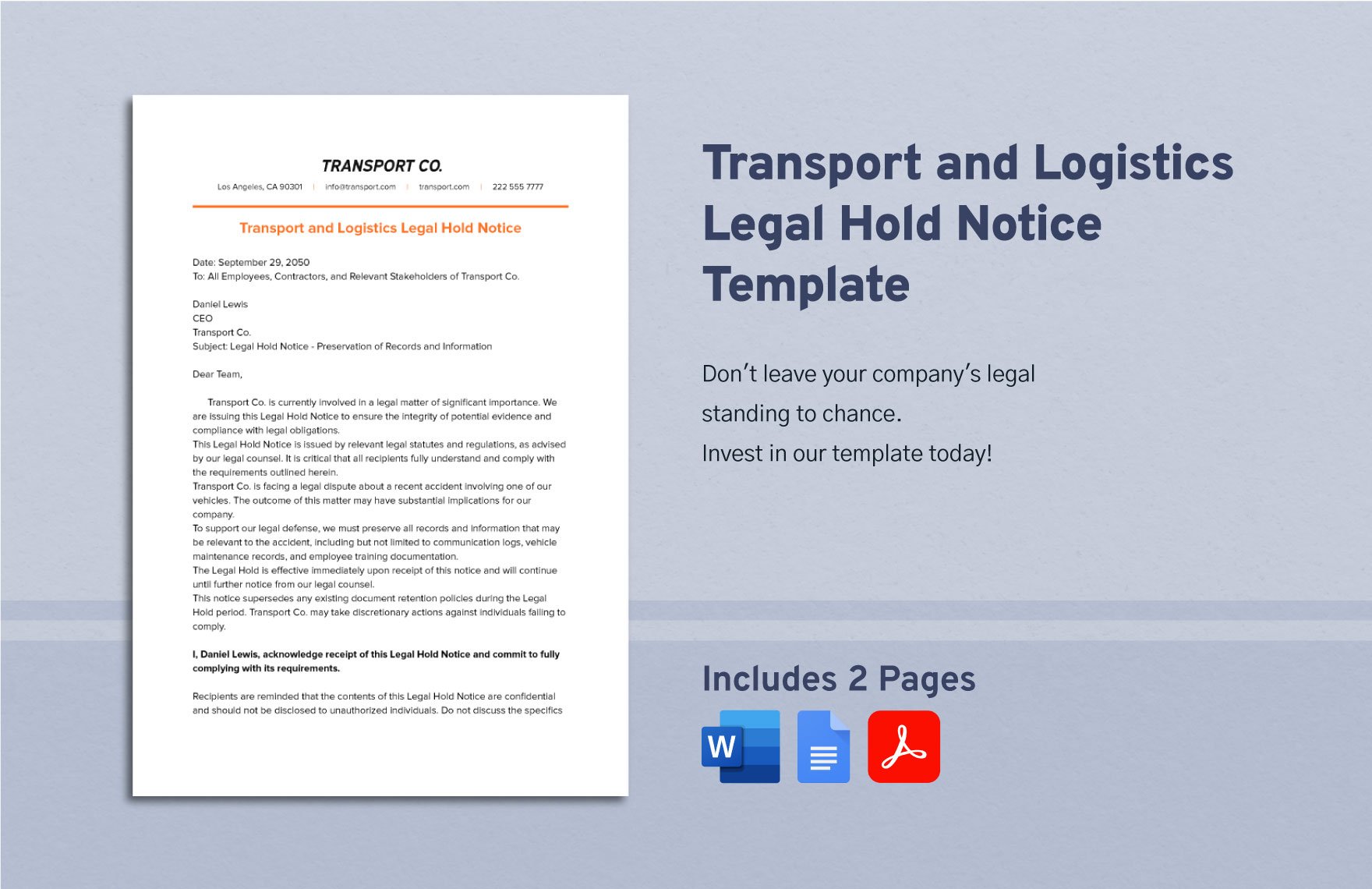 Transport and Logistics Legal Hold Notice Template