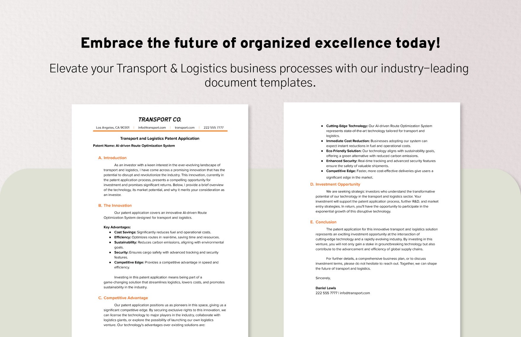 Transport and Logistics Patent Application Template
