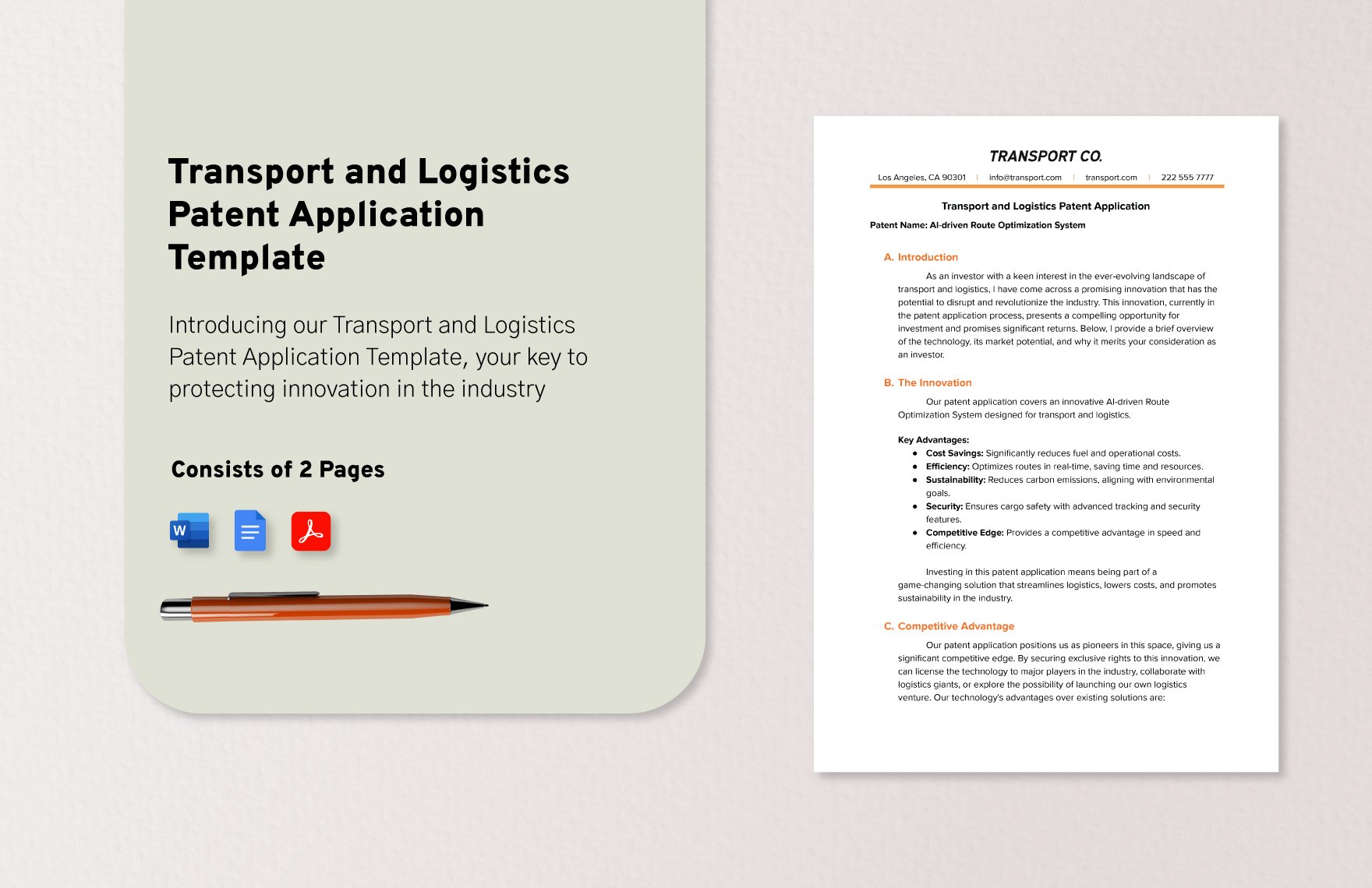 Transport and Logistics Patent Application Template