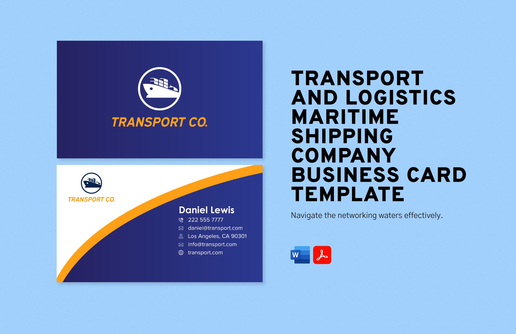 Transport and Logistics Maritime Shipping Company Business Card Template in Word, PDF