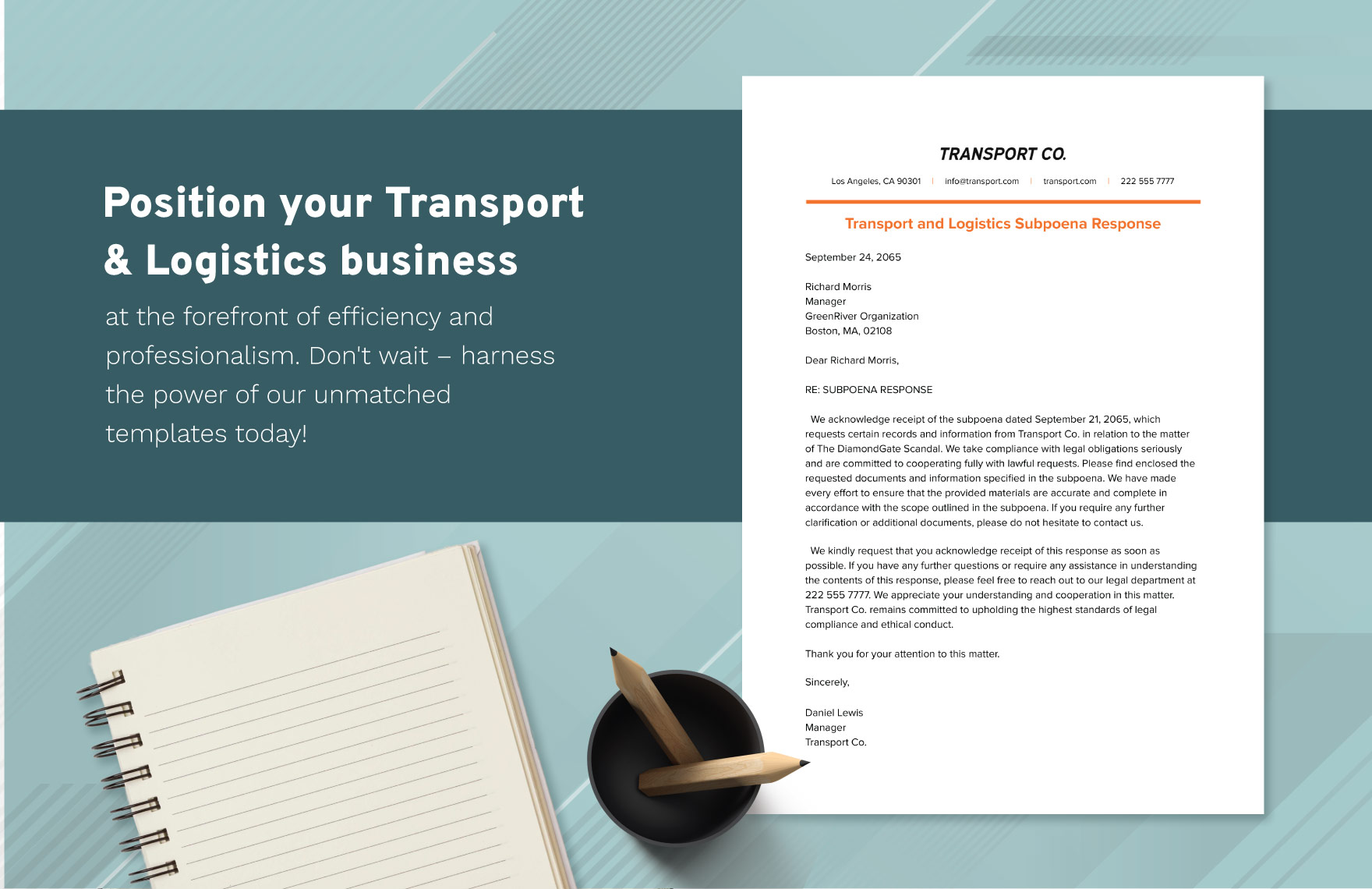 Transport and Logistics Subpoena Response Template