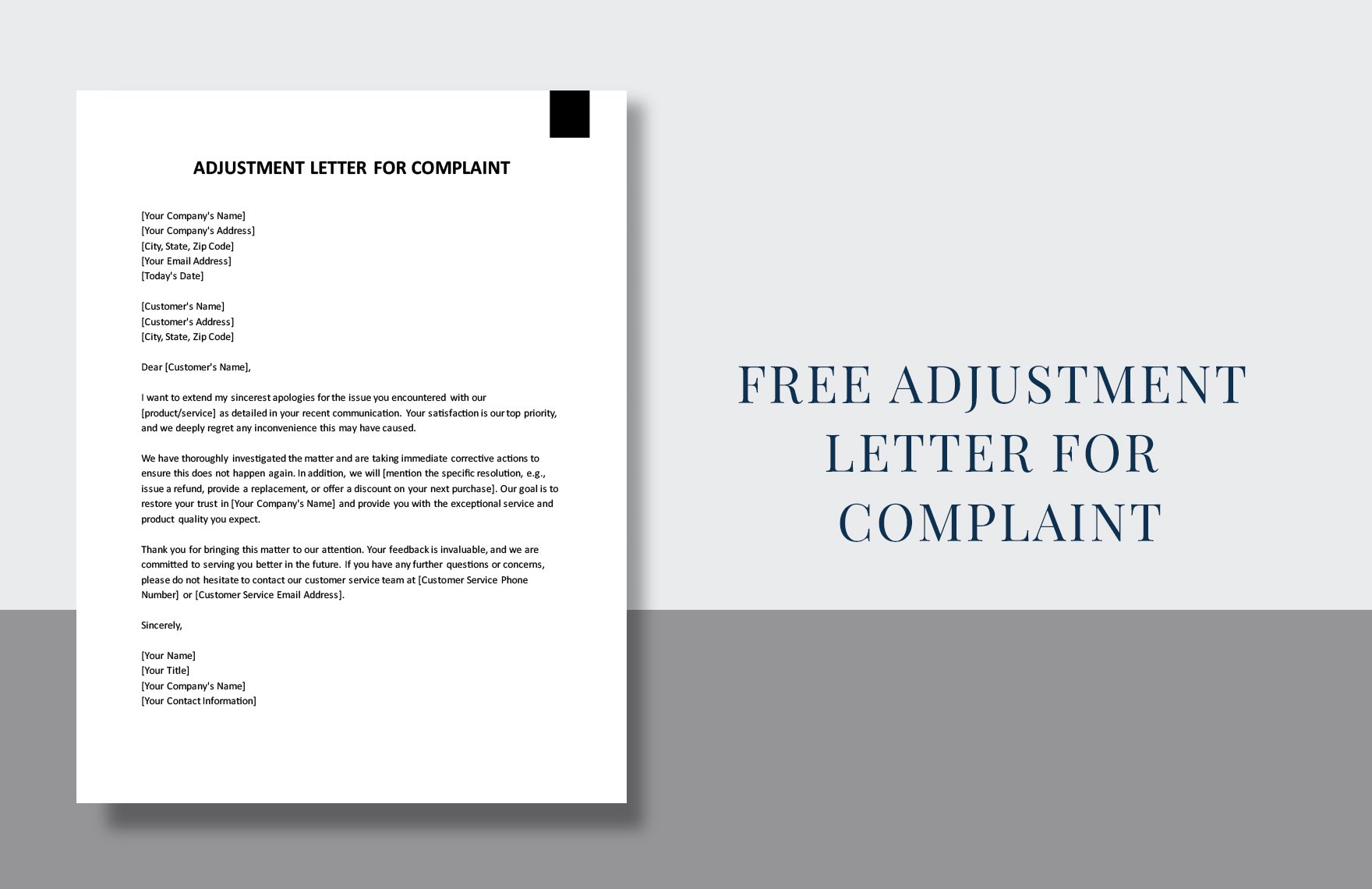 Adjustment Letter For Complaint