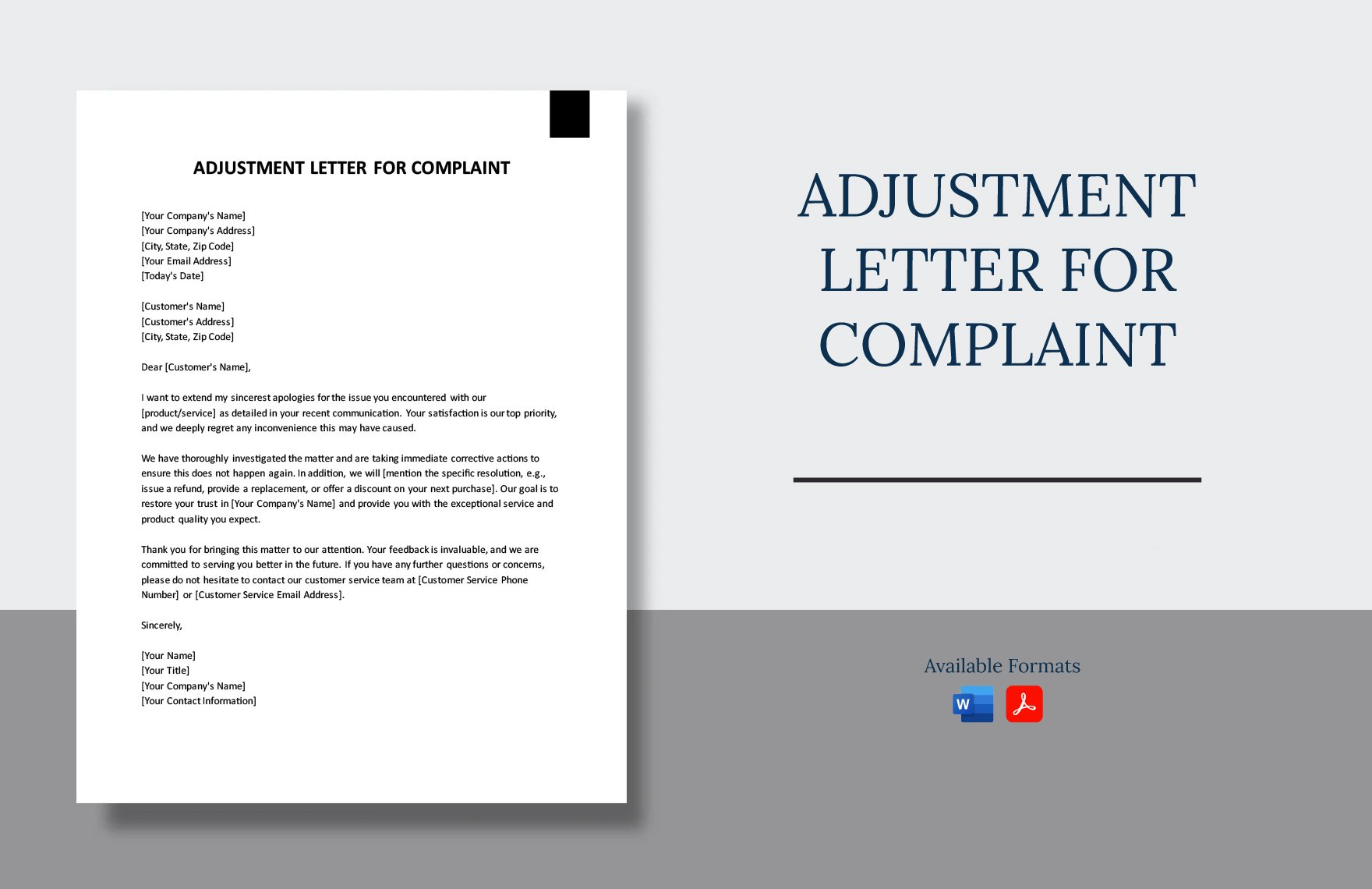 Adjustment Letter For Complaint in Word, PDF