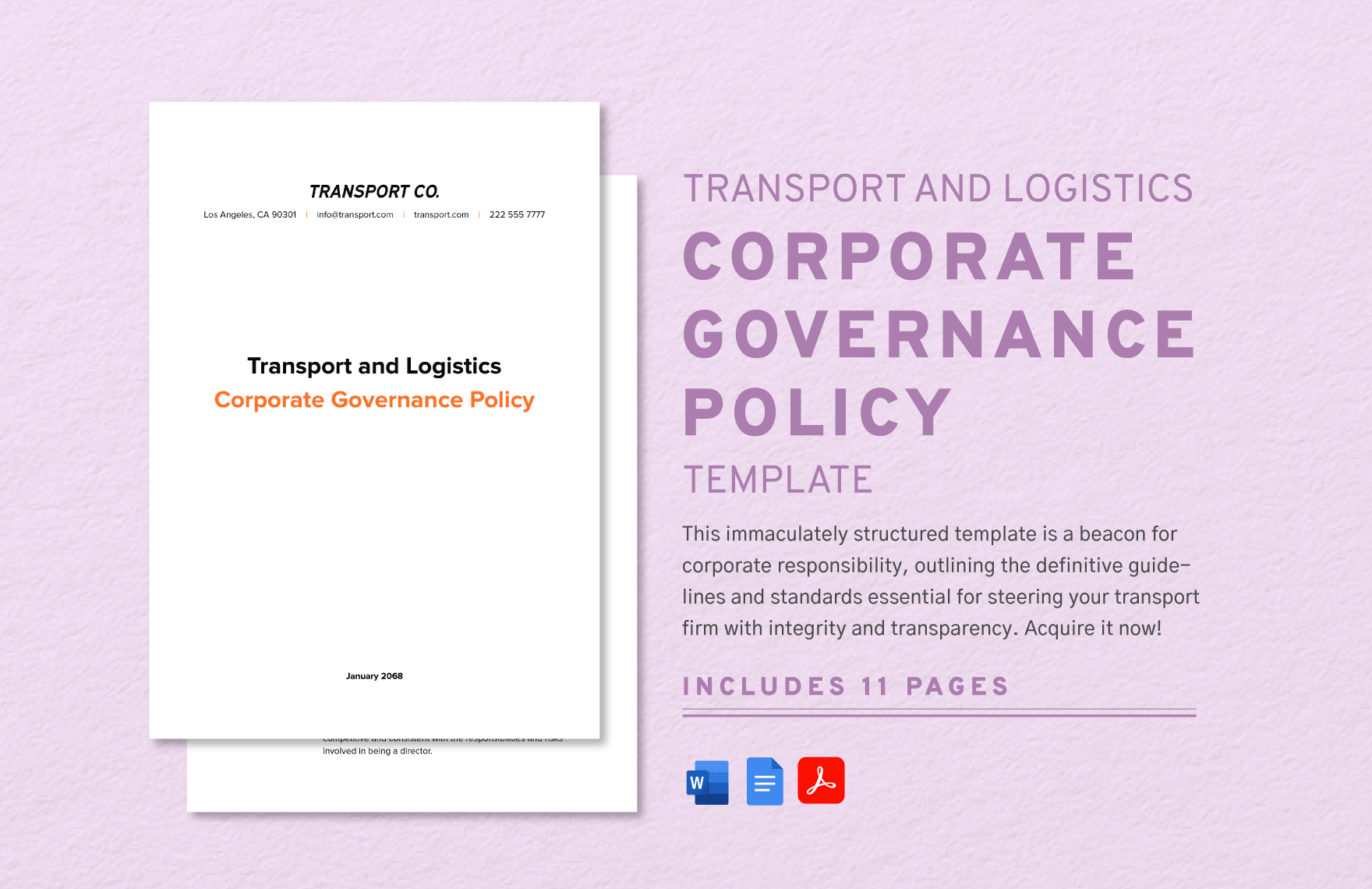 Transport and Logistics Corporate Governance Policy Template