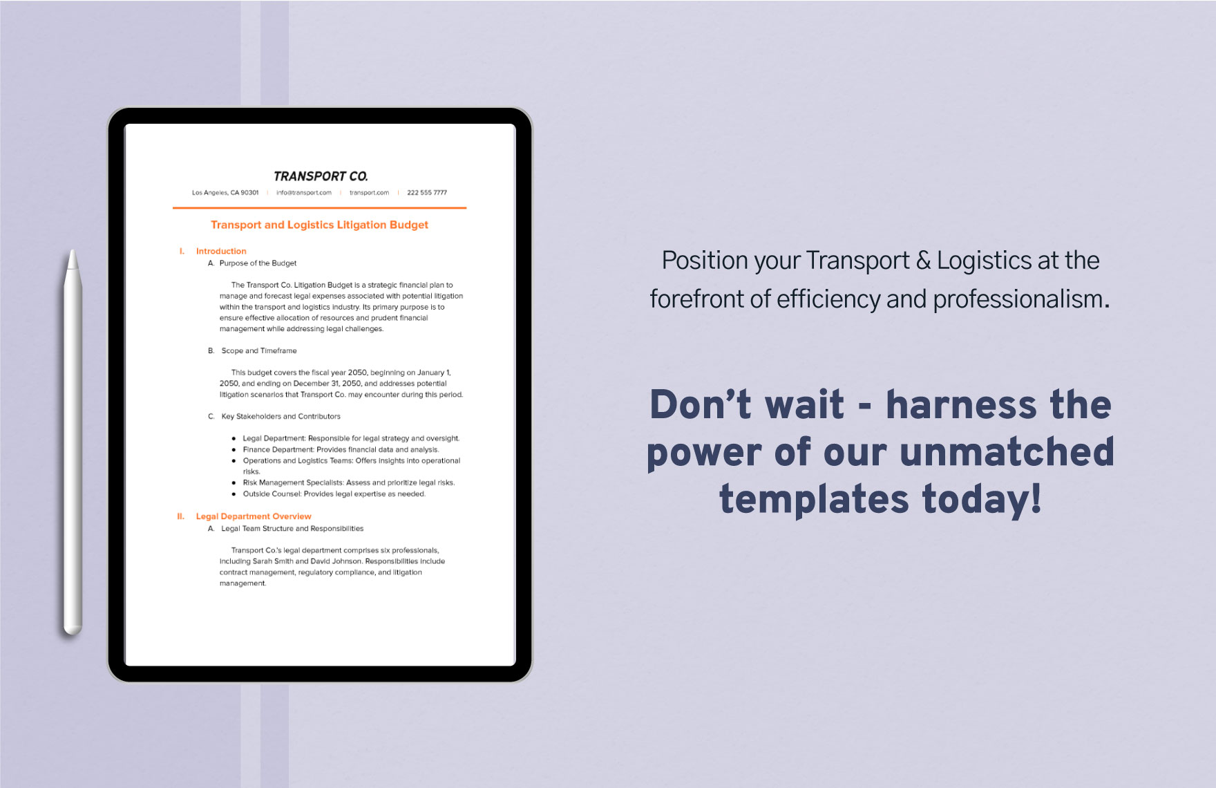 Transport and Logistics Litigation Budget Template
